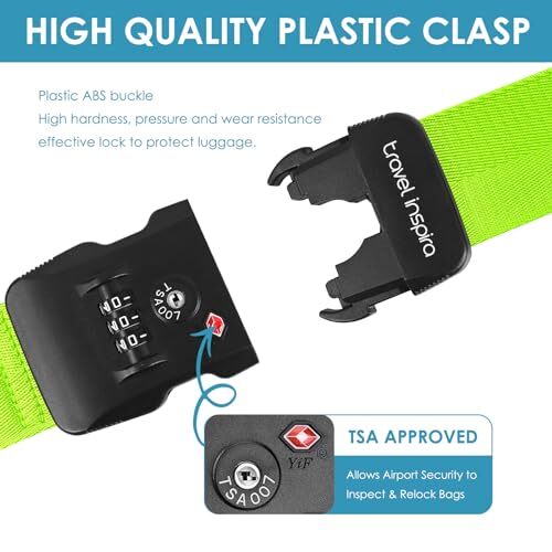 Luggage Straps with TSA Combination Lock - Adjustable, Easy Fluorescent Green