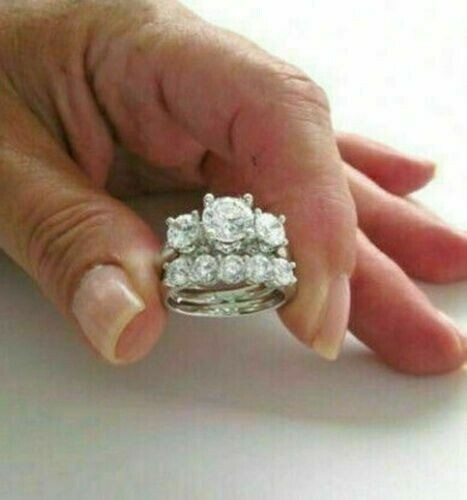 Lab-Created 2.10 Ct Round Cut Diamond Engagement Ring Set 14K White Gold Finish