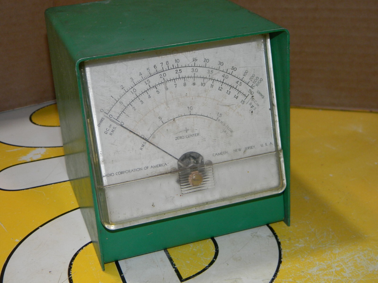 LARGE 4.5" X 4" - Vintage Gauge Meter RMS OHM DC Radio Corporation of America