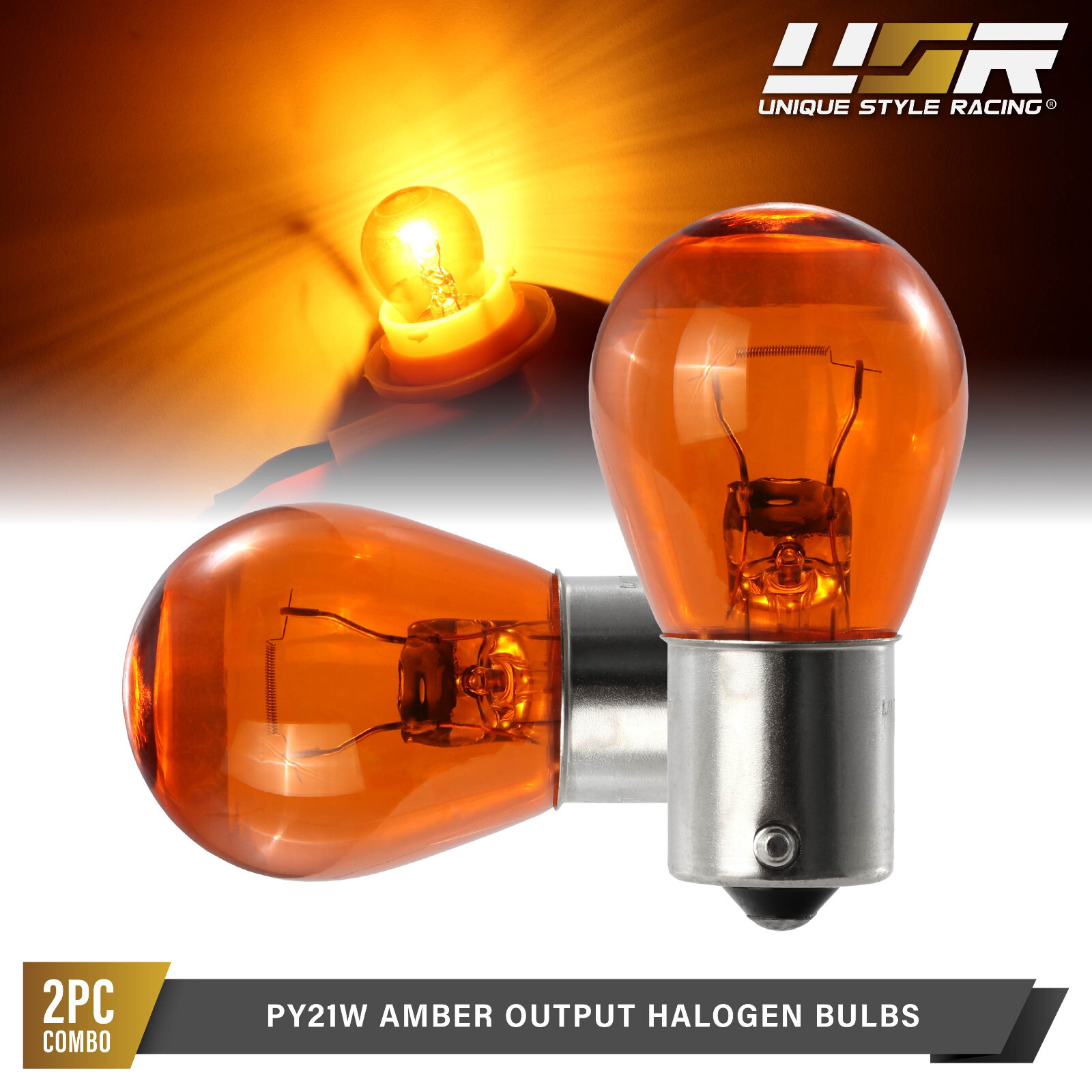 PY21W / 7507 Single Filament Natural Amber Halogen Bulbs Pair