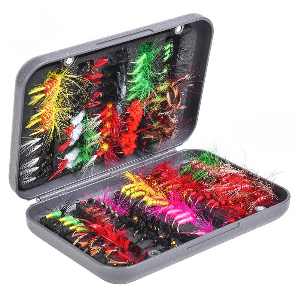 Trout Salmon Fly Fishing Flies Assortment Tackle box with 100 Fly Fishing Flies