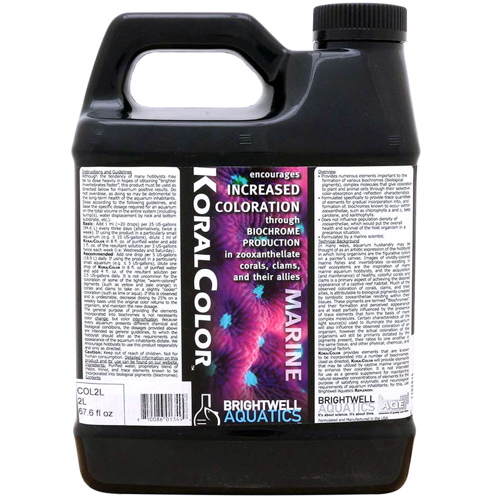 Brightwell Aquatics KoralColor 2 Liters Enhances Color of Live Corals and Clams