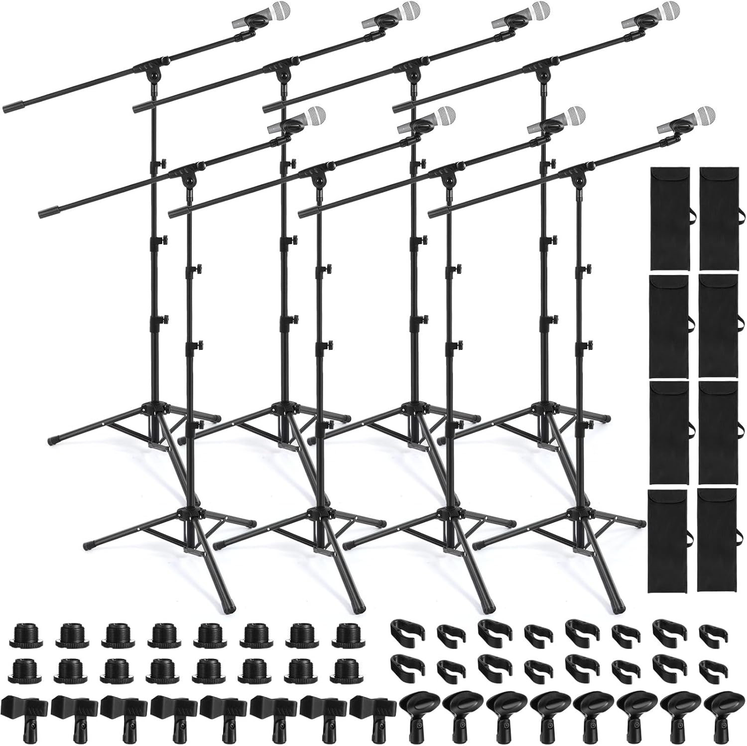 8 Pcs Tripod Microphone Stand Set with Carry Bag & Clips for Events & Karaoke