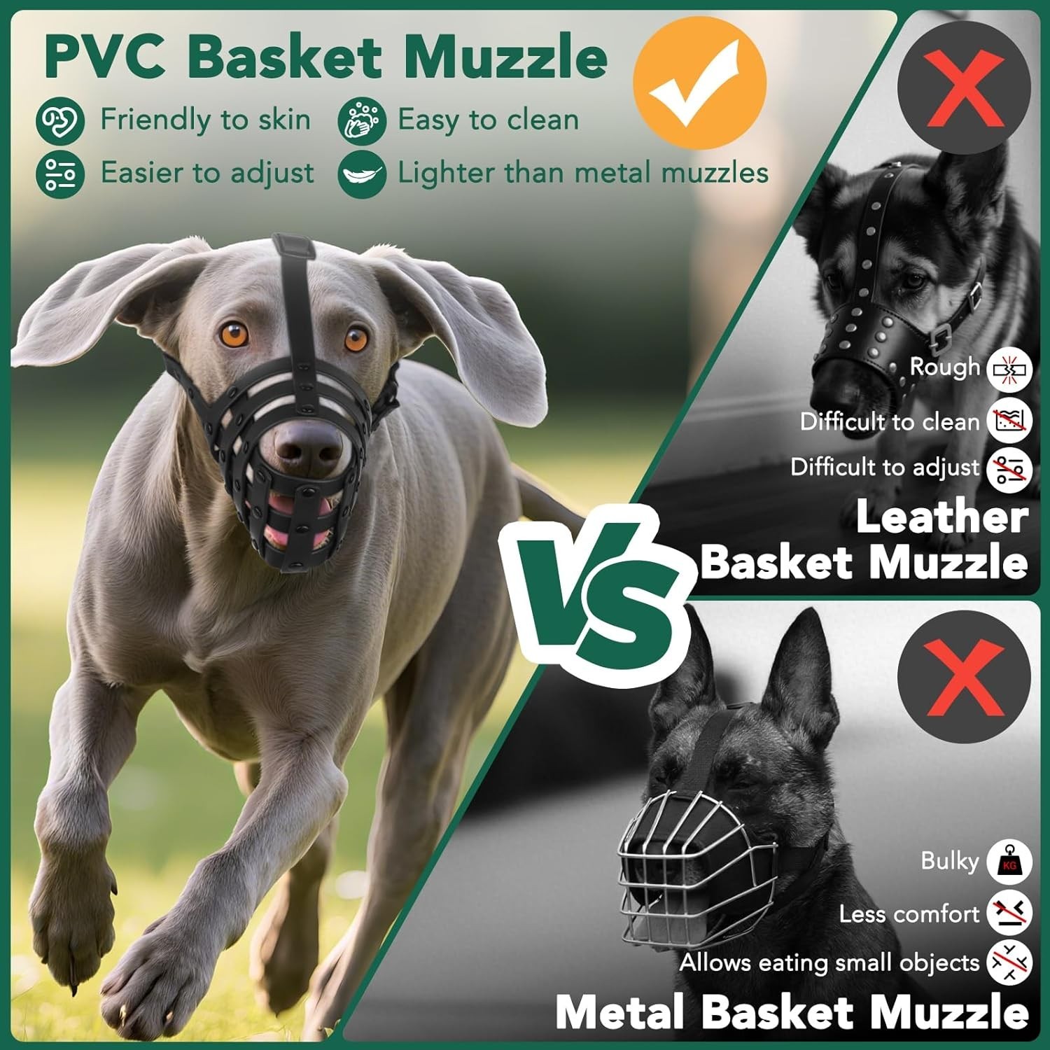 Dog Muzzle Medium Large Dogs Humane Basket Muzzle Soft & Lightweight