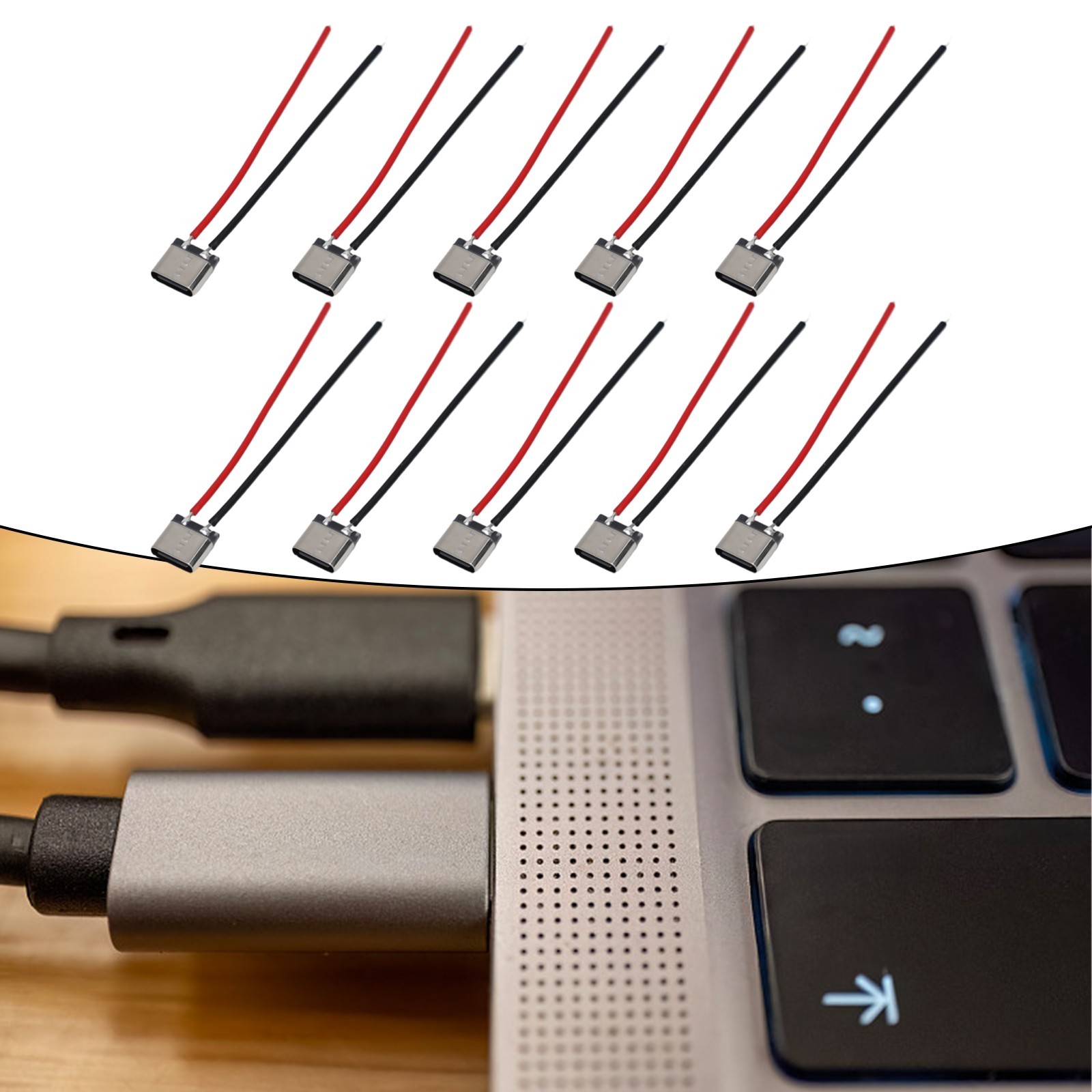 High Quality USB C 2Pin Welding Wire Female Connector Cable 10pcs Pack