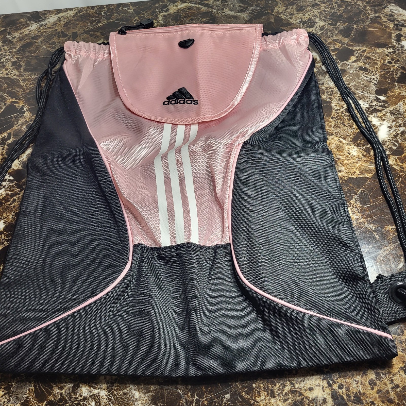 adidas Pink Black White Drawstring Gym Bag Polyester Drawstring Closure