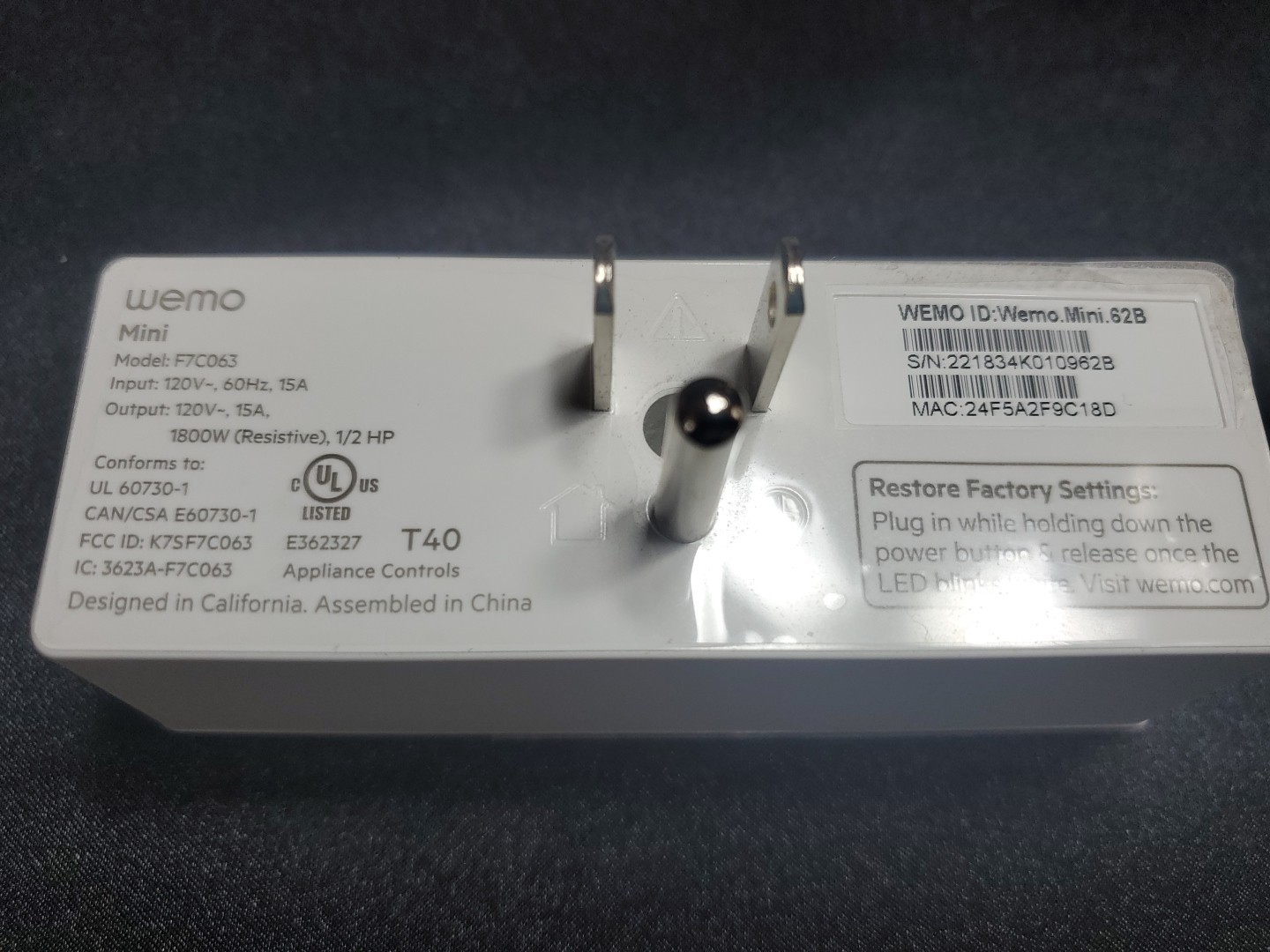 Belkin / WeMo Mini F7C063 Wi-Fi Smart Plug