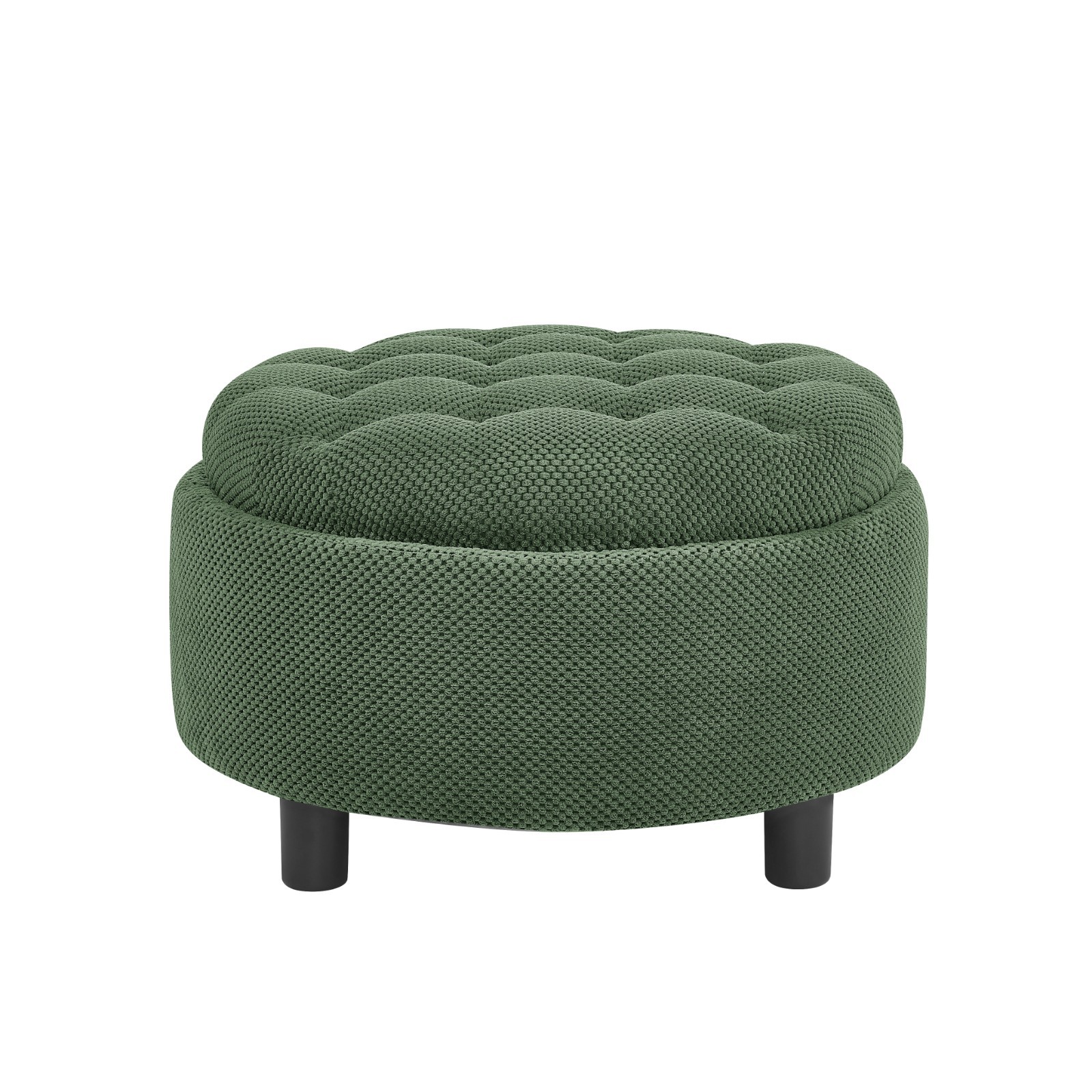 25" Round Storage Ottoman with Tray - Tufted Fabric Coffee Table