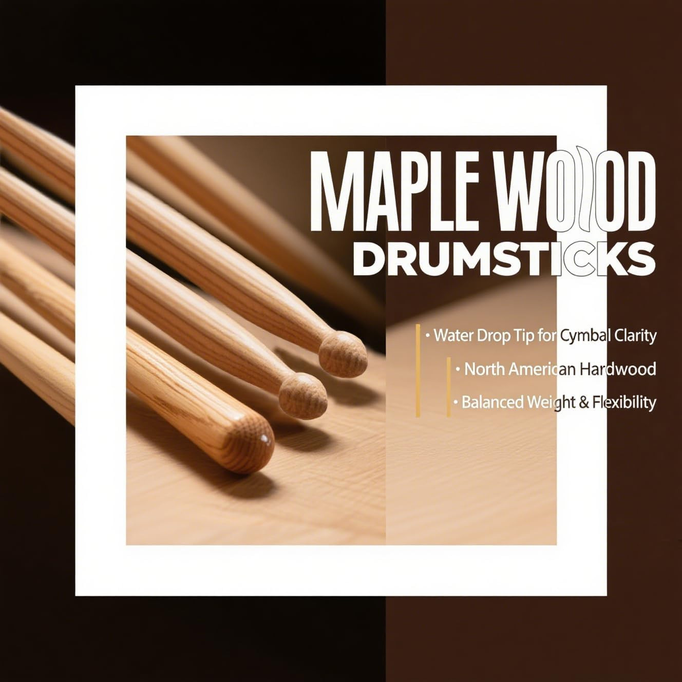 5A Maple Drum Sticks Two Pair Drumsticks for Practice Performance Band Set