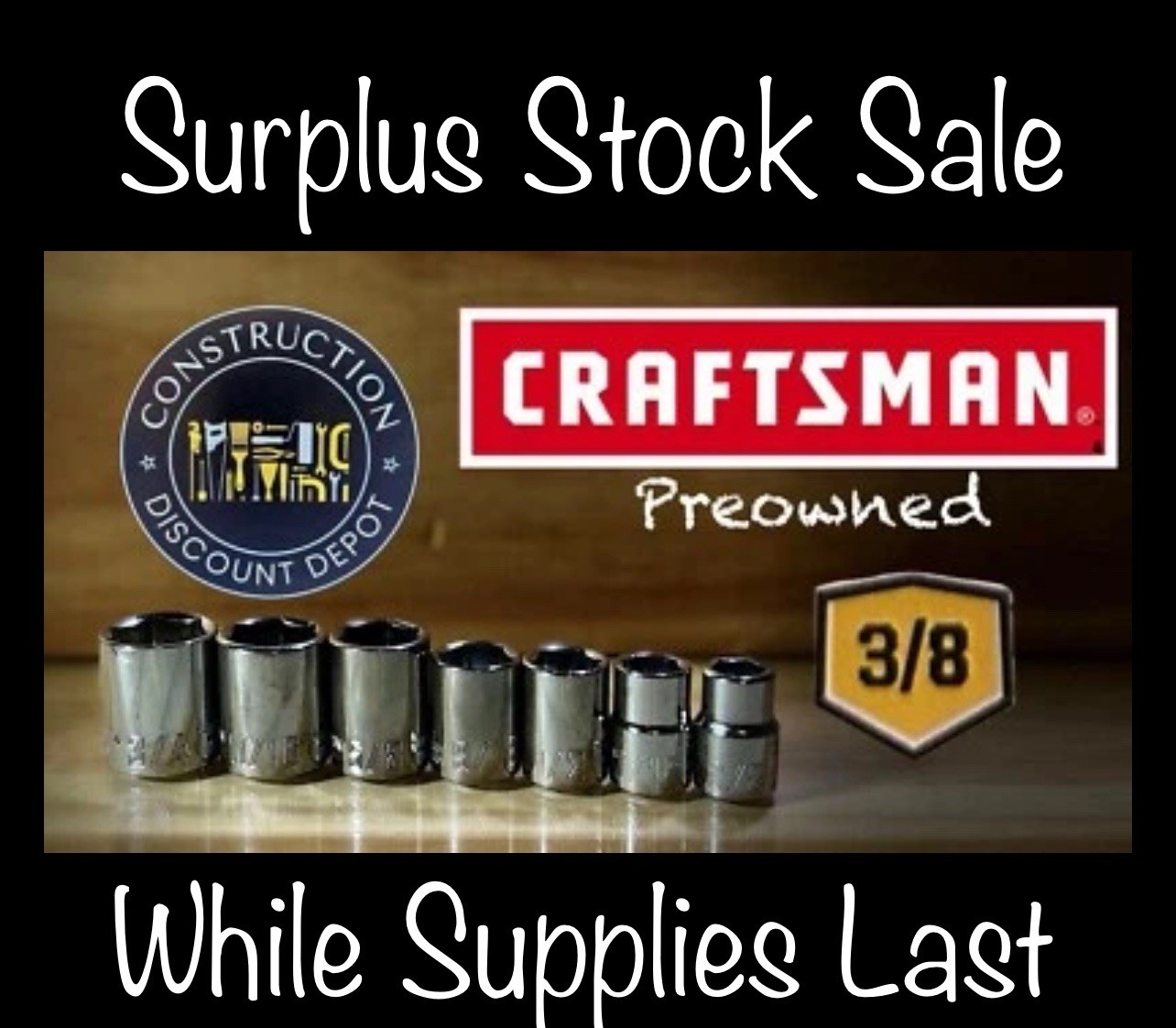 SURPLUS STOCK SALE Craftsman 7 PC 3/8" Drive 6 Point SAE Socket Shallow Set USED