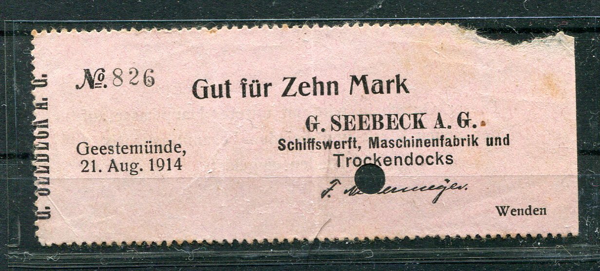 Geestemünde 10 Mark Notgeld / G.Seebeck A.G 2/17132