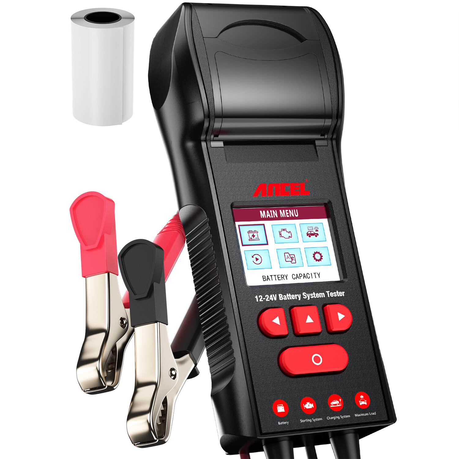 ANCEL BST600 Car Battery Tester with Printer - 12V/24V, 100-2000 CCA, Black