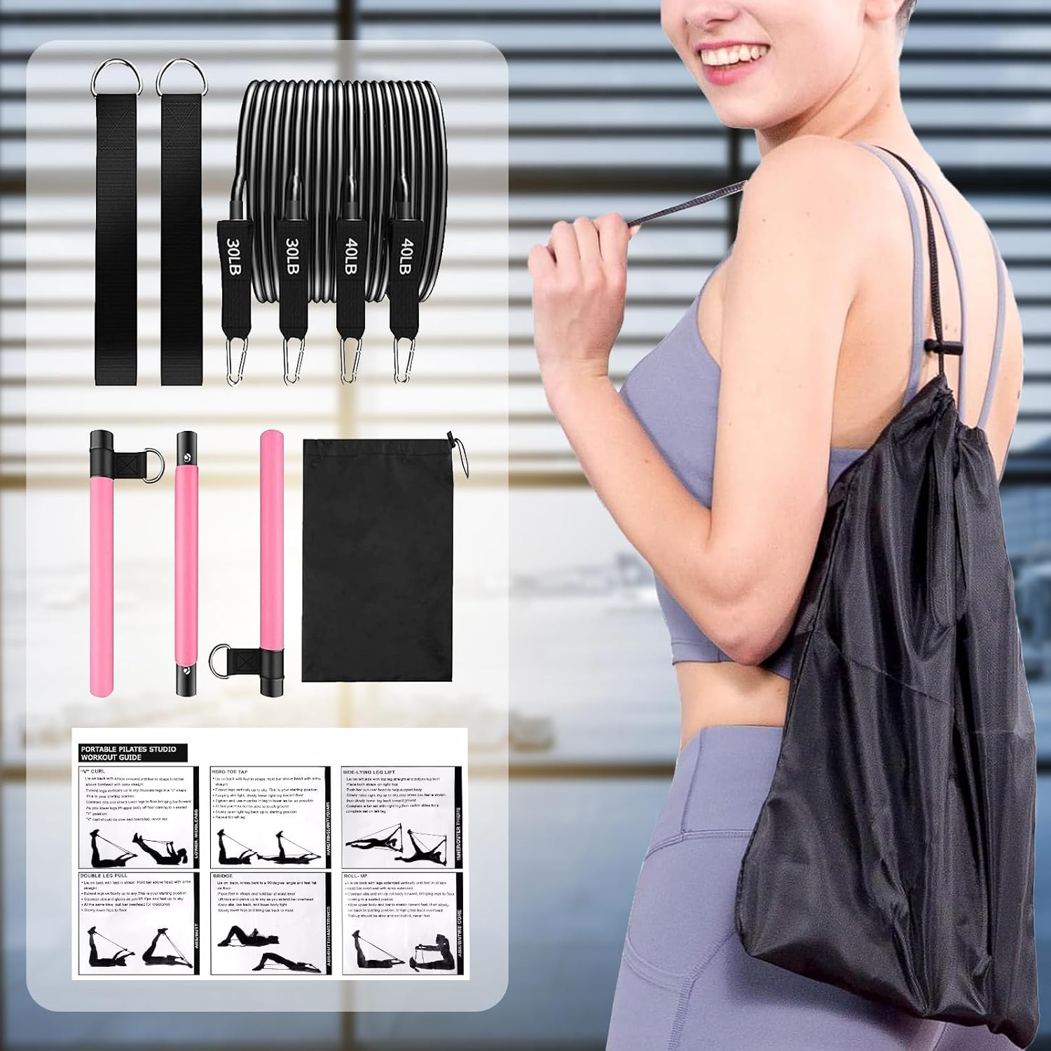 Pilates Bar Kit with Resistance Bands,Pilates Bar with Stackable Bands