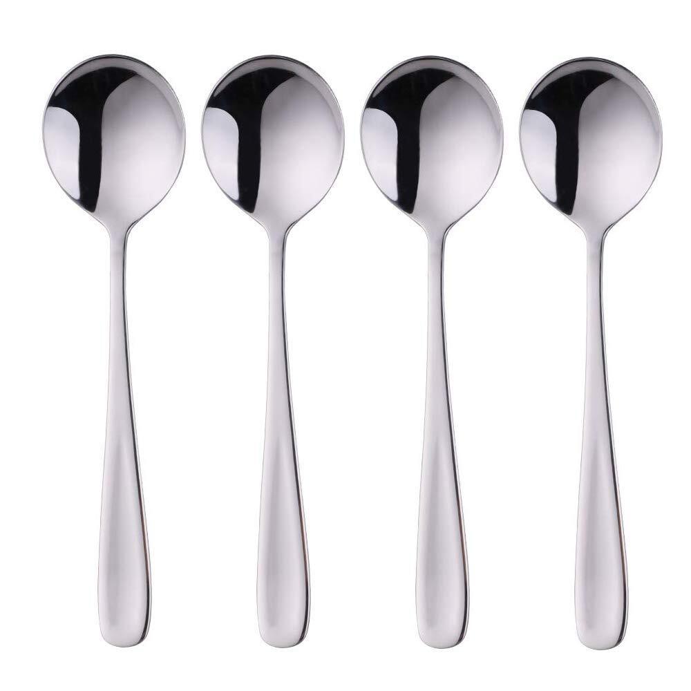 4 Pack 7 Inch Stainless Steel Soup Spoons Bouillon Spoon Table Dinner Spoons