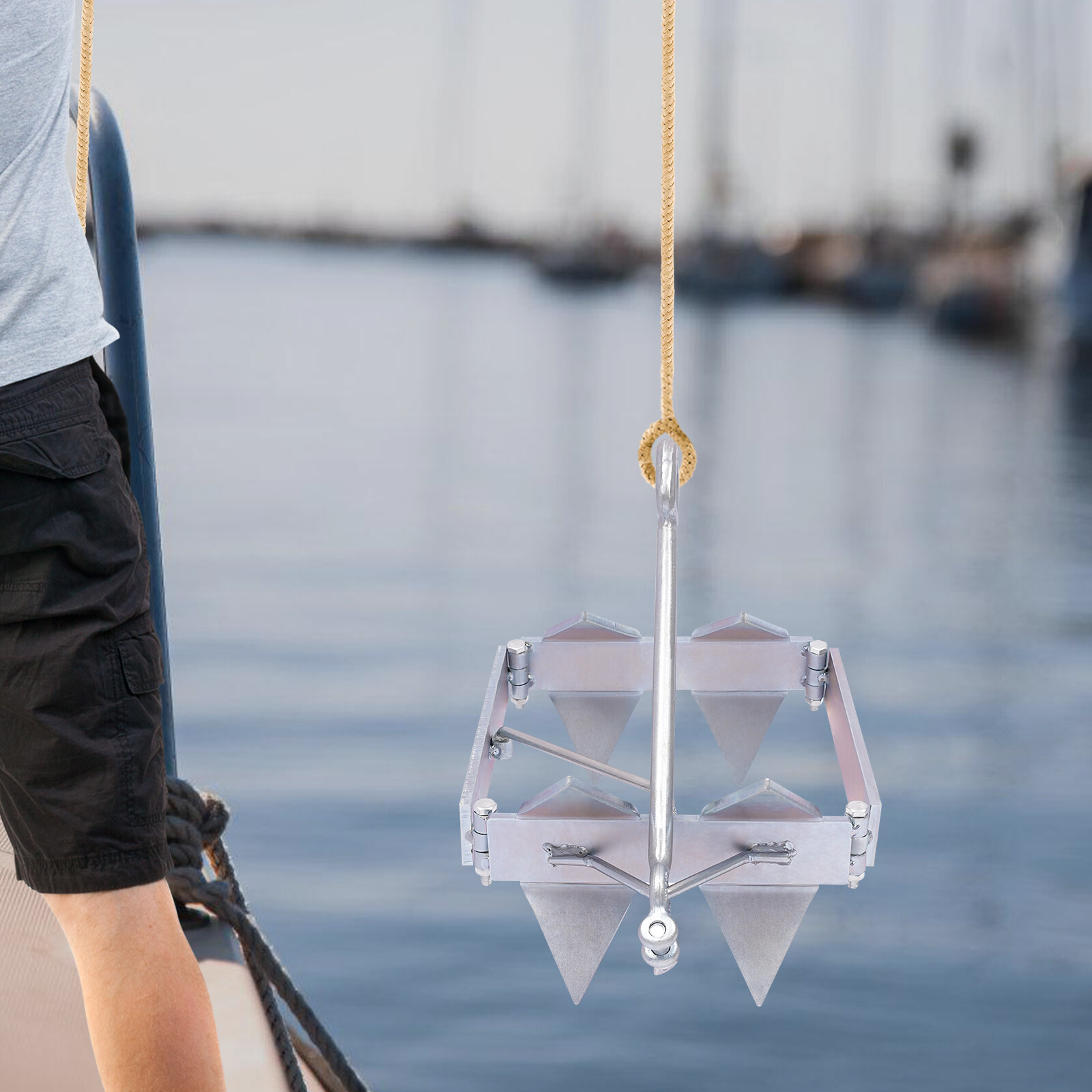 Boat Anchor Kit Sliding Cube Anchor 13lb Galvanized Steel For Boat Ship Foldable