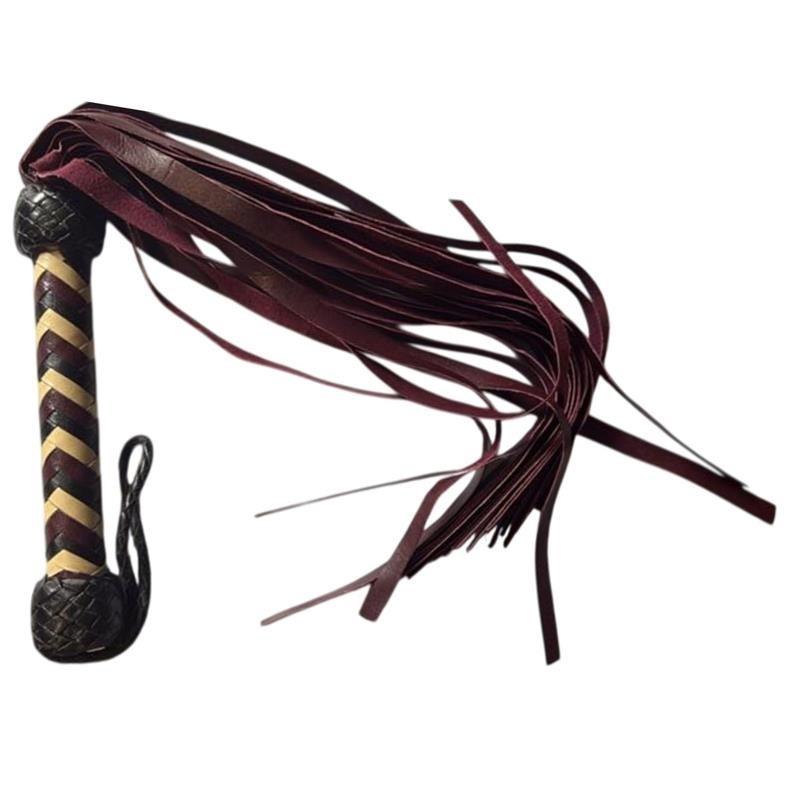 Handmade Genuine Leather Flogger Whip Wooden Handle 25-Tails Stage Costume Prop