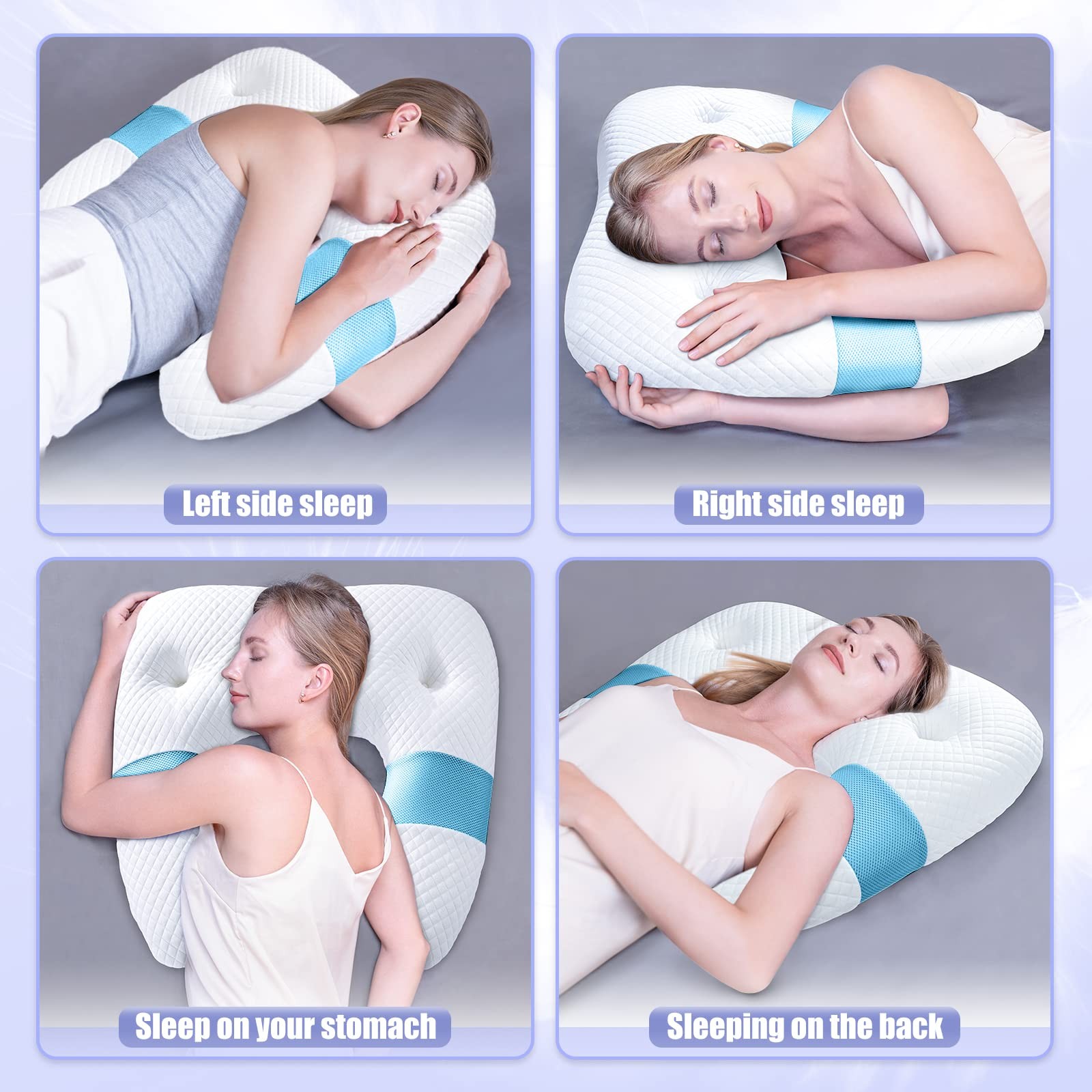 SAHEYER Side Sleeper Pillows for Adults, U 25.59x 23.93x4.72/2.36 inch, Blue