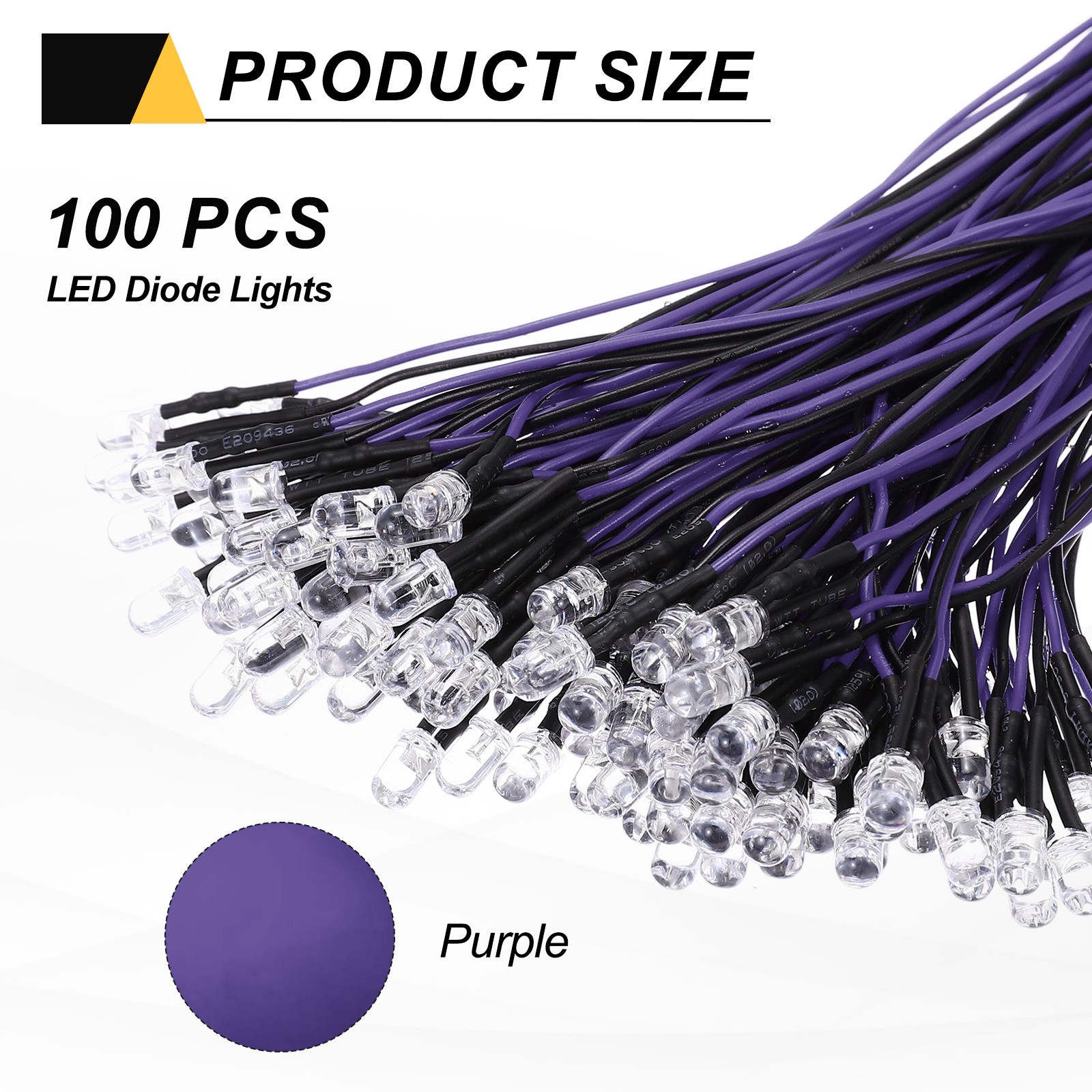 100pcs 5mm LED Diode Lights, Purple Light DC 12V for Electronics Components
