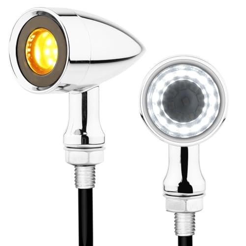 Motorcycle LED Turn Signals Front Blinkers with Chrome-White and Amber Light