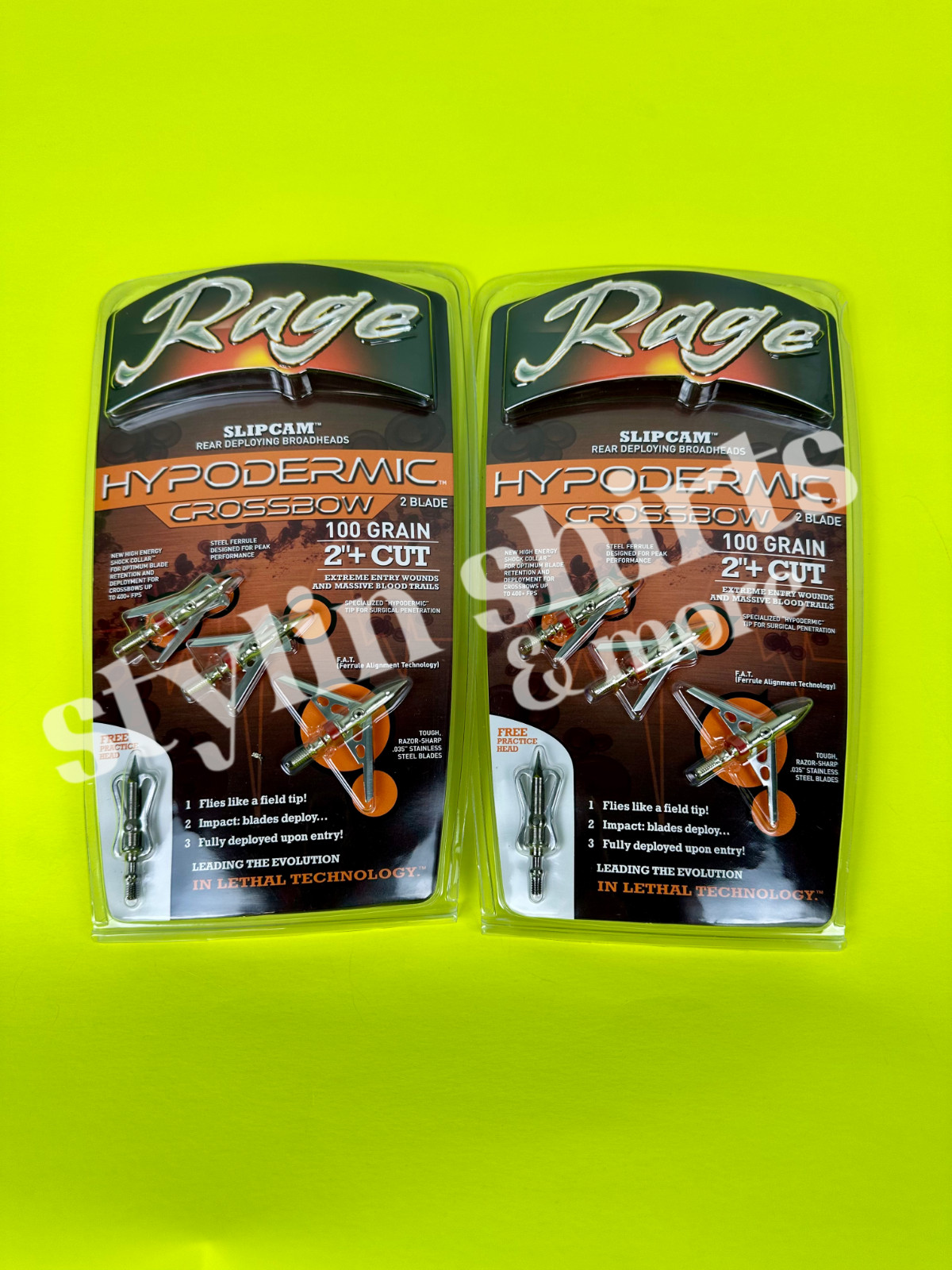 2 Rage CROSSBOW HYPODERMIC w/ Practice Point 2 Blade Broadheads 2" Cut 100 grain