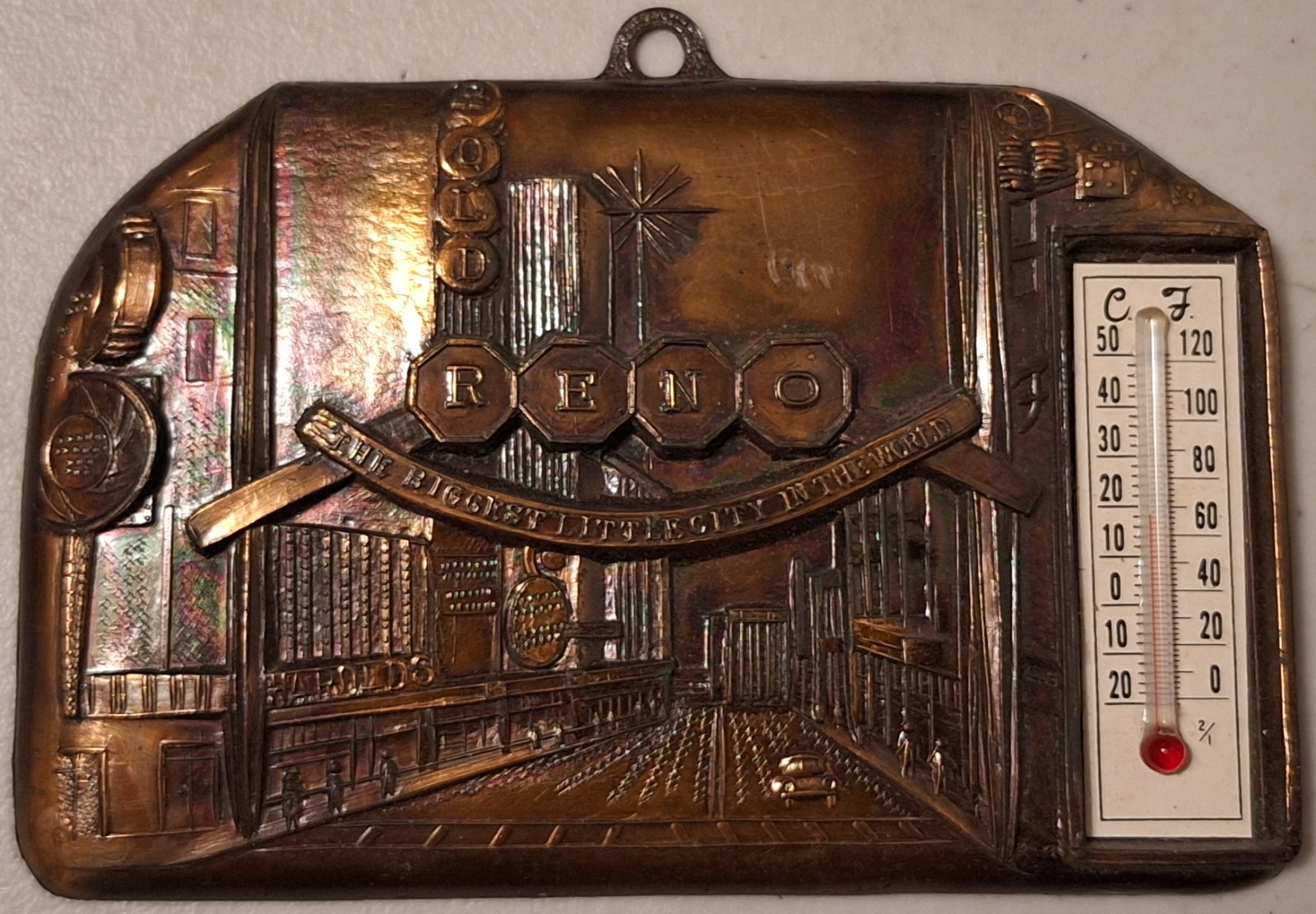 Vintage Die Cast Metal Reno, Nevada  "The Biggest Little City " Thermometer