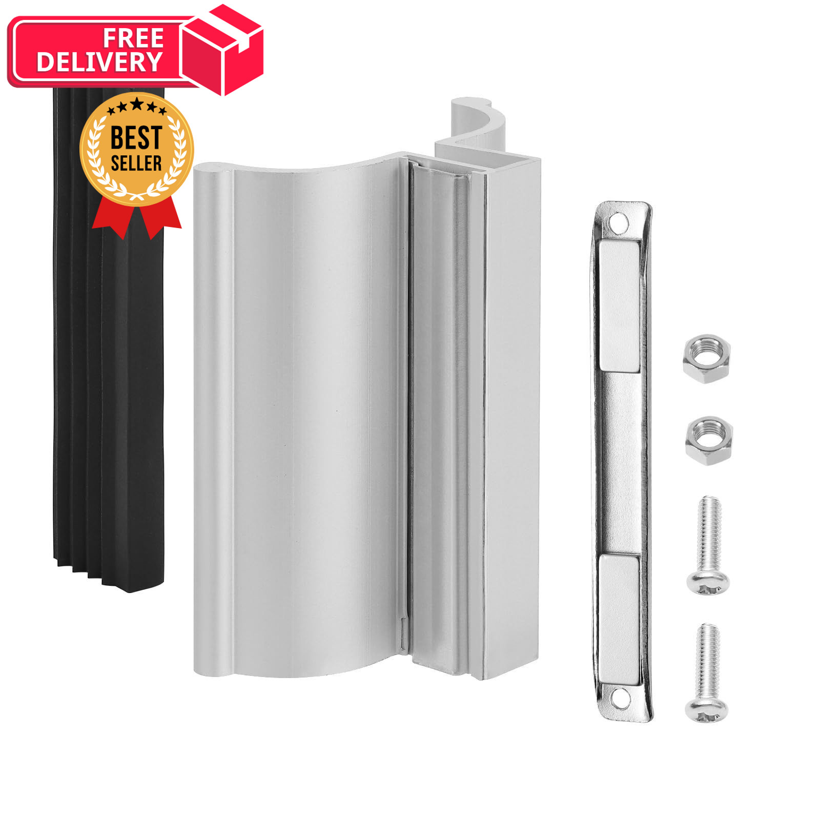 VYH 3" Aluminum Frameless Shower Door Handle with Metal Strike, Black+Silver
