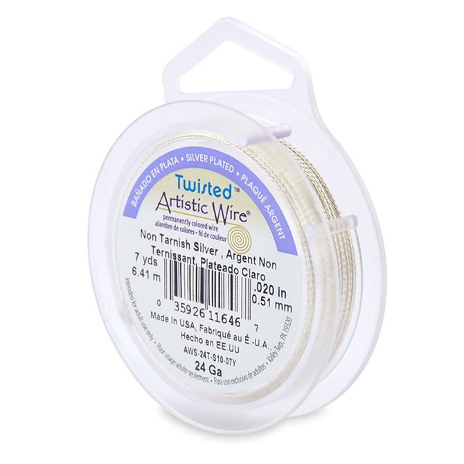 Artistic Wire Twisted 24Ga Tarnish Resistant Silver 43229 24 Gauge 7 Yd,