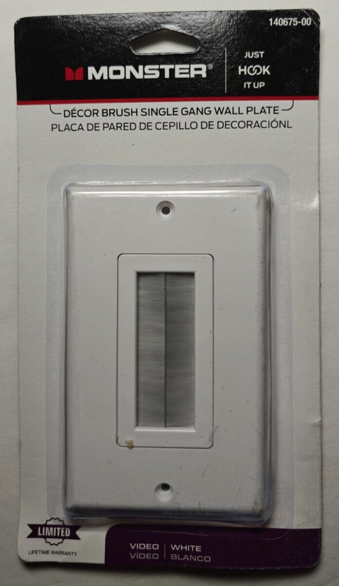Monster Decor Brush Single Gang Wall Plate, White, 140675-00
