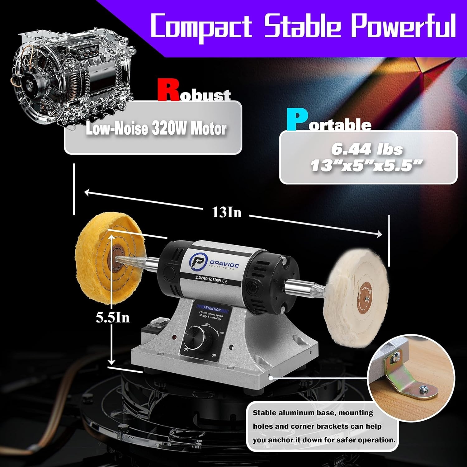 Adjustable Variable Speed Bench Grinder Polishing & Buffing Machine