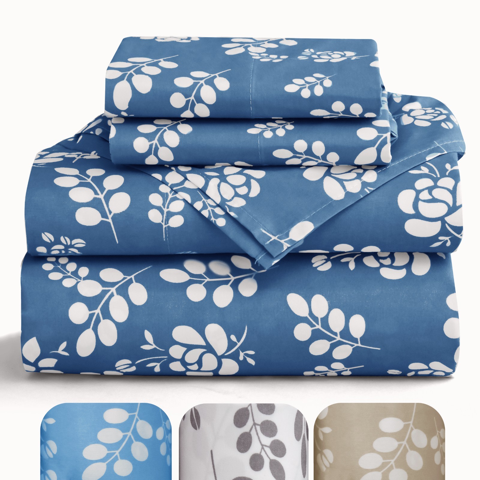 Microfiber 4 Piece Floral Bed Sheet Set Queen King Full Hotel Quality Sheets