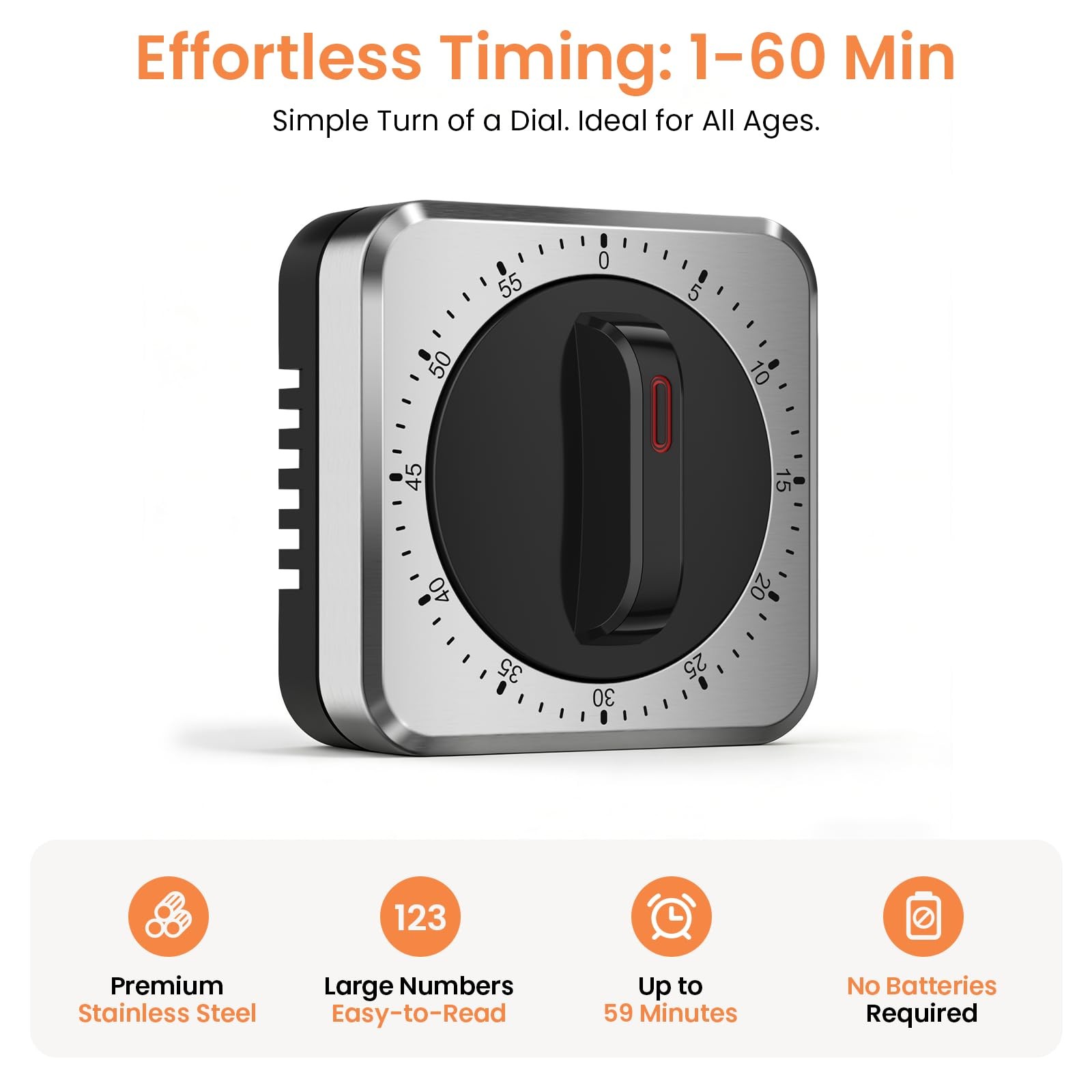 Mechanical Kitchen Timer with Magnet Wind Up Cooking Timer Clock with Loud Alarm