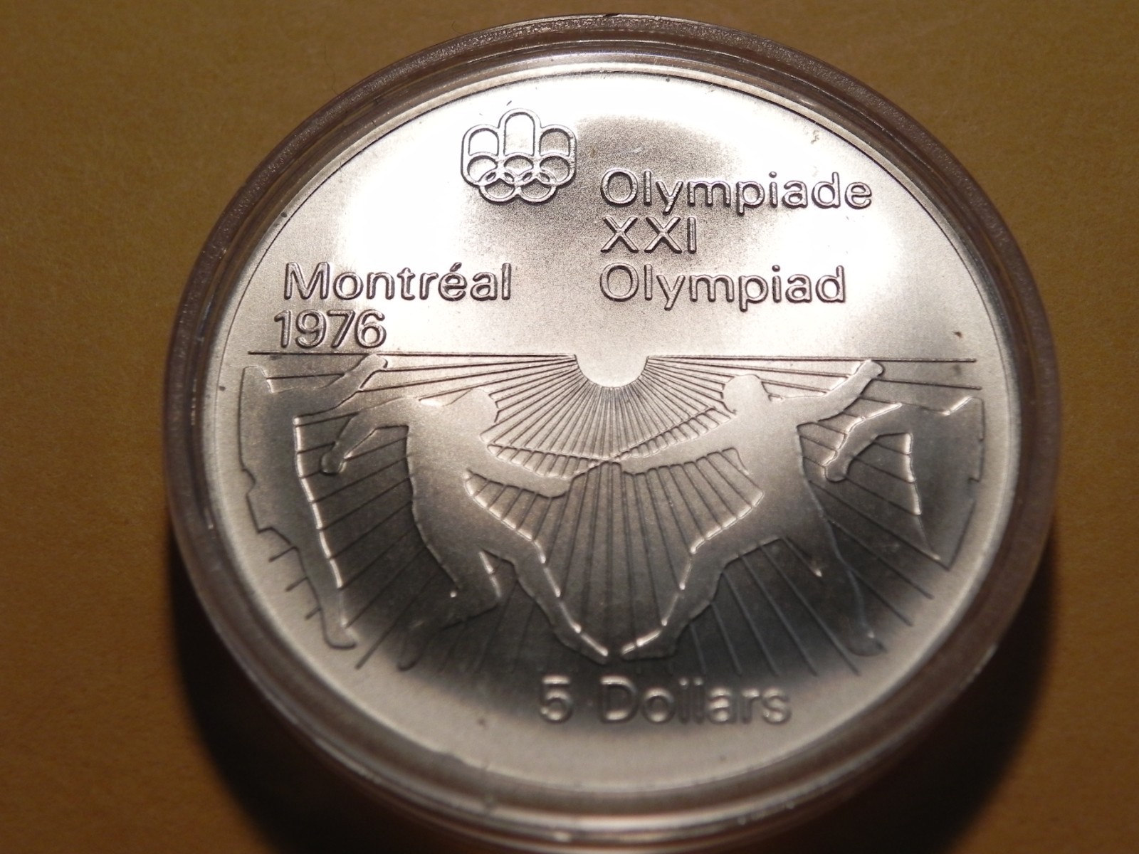 1976 CANADA Queen Elizabeth II Olympics Montreal Fencing Silver $5 Coin BU UNC