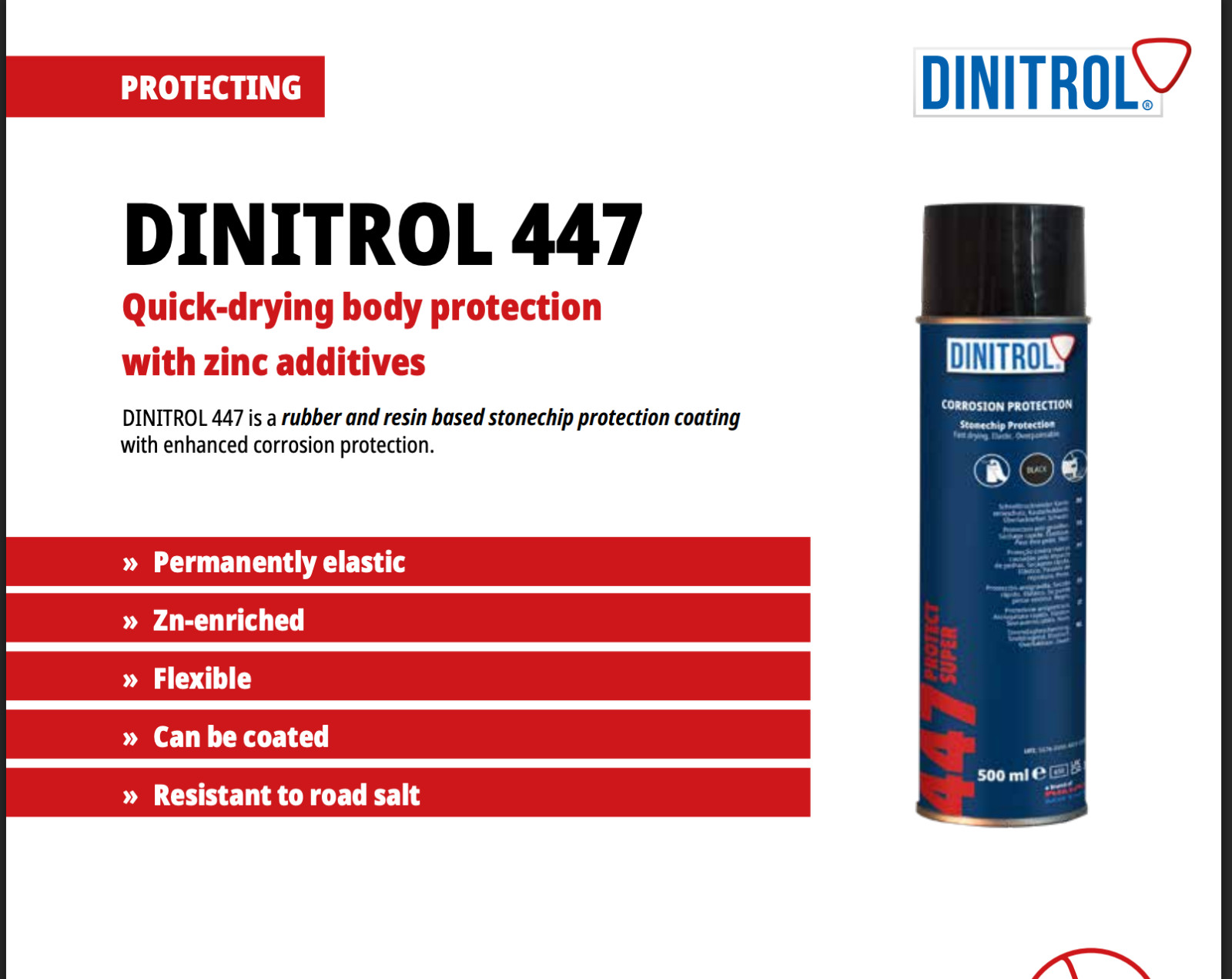 DINITROL 447 Black Stone Chip body protection Can Chassis Rust Proofing - 500ml
