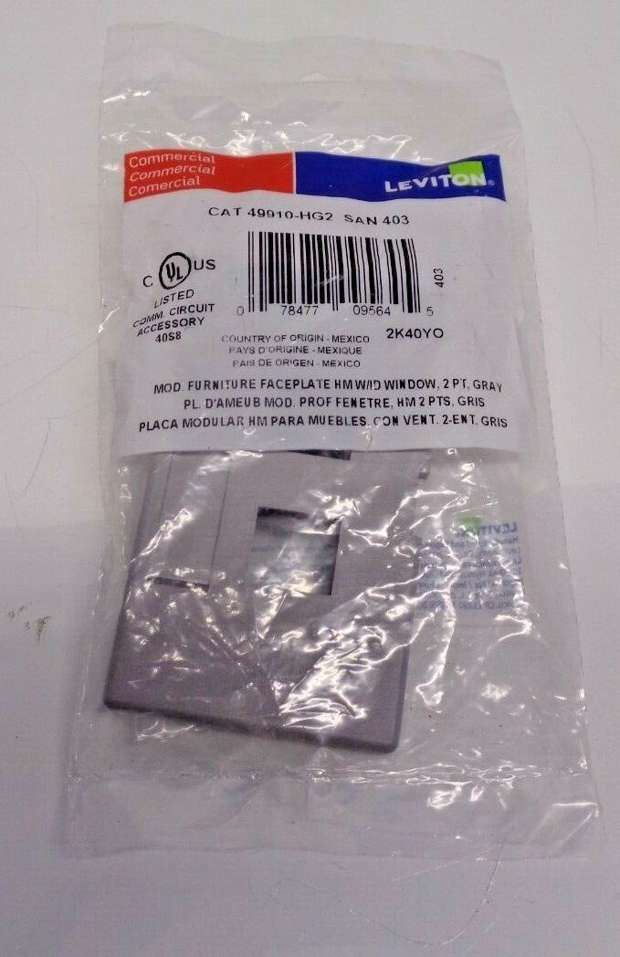 LEVITON 49910-HG2 SAN 403 MOD FURNITURE FACEPLATE HM W/ID 2 PT, GRAY, NEW