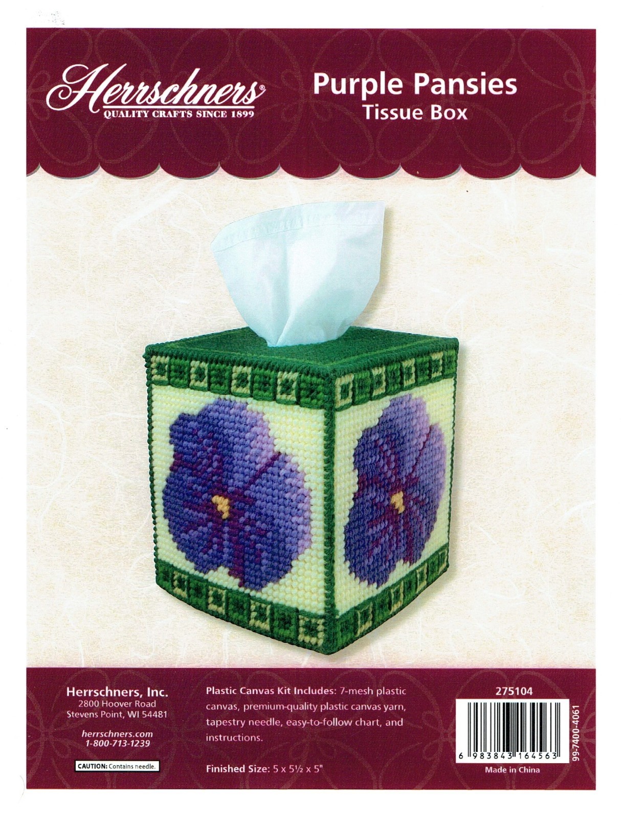 PURPLE PANSIES TISSUE BOX COVER  plastic canvas  PATTERN (#TF0519)