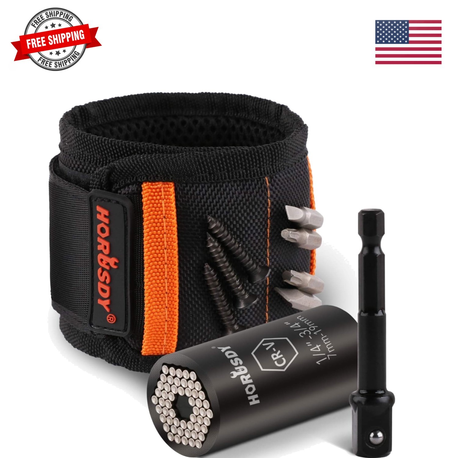 Magnetic Wristband & Universal Socket Grip 7–19mm, Stocking Stuffers Gifts fo...