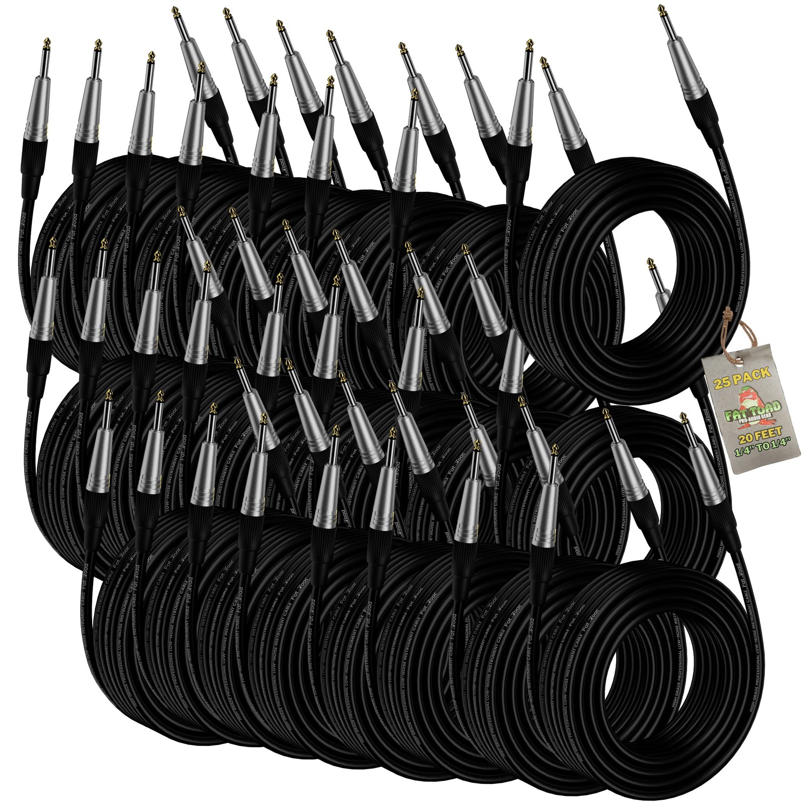 (24 PACK) 20FT Guitar Cables | FAT TOAD Patch 1/4 Speaker Wires 24AWG Keyboard