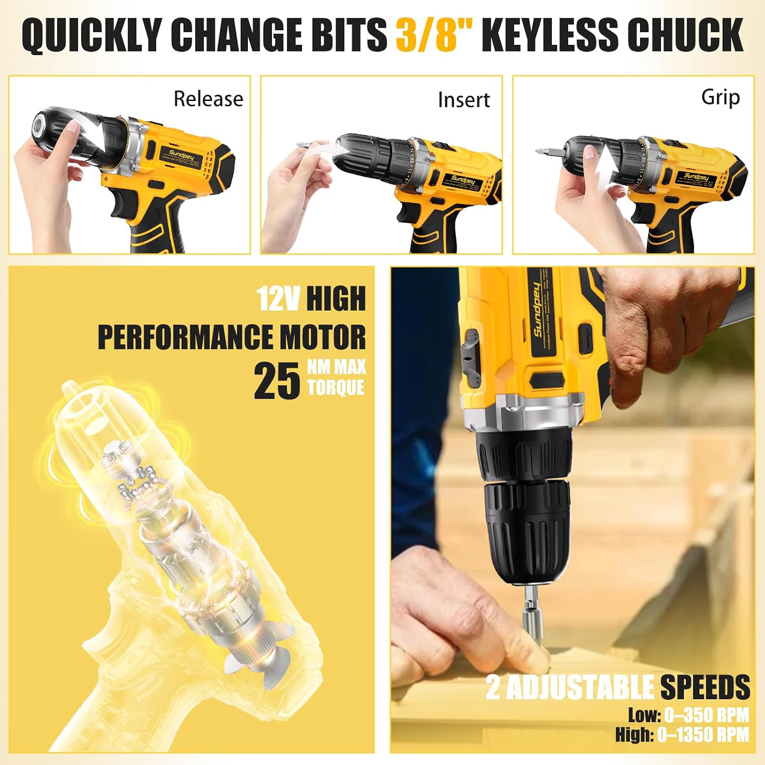 166-PC Small Basic Home Tool Kit Set with 12V Cordless Drill & Case | Portable T