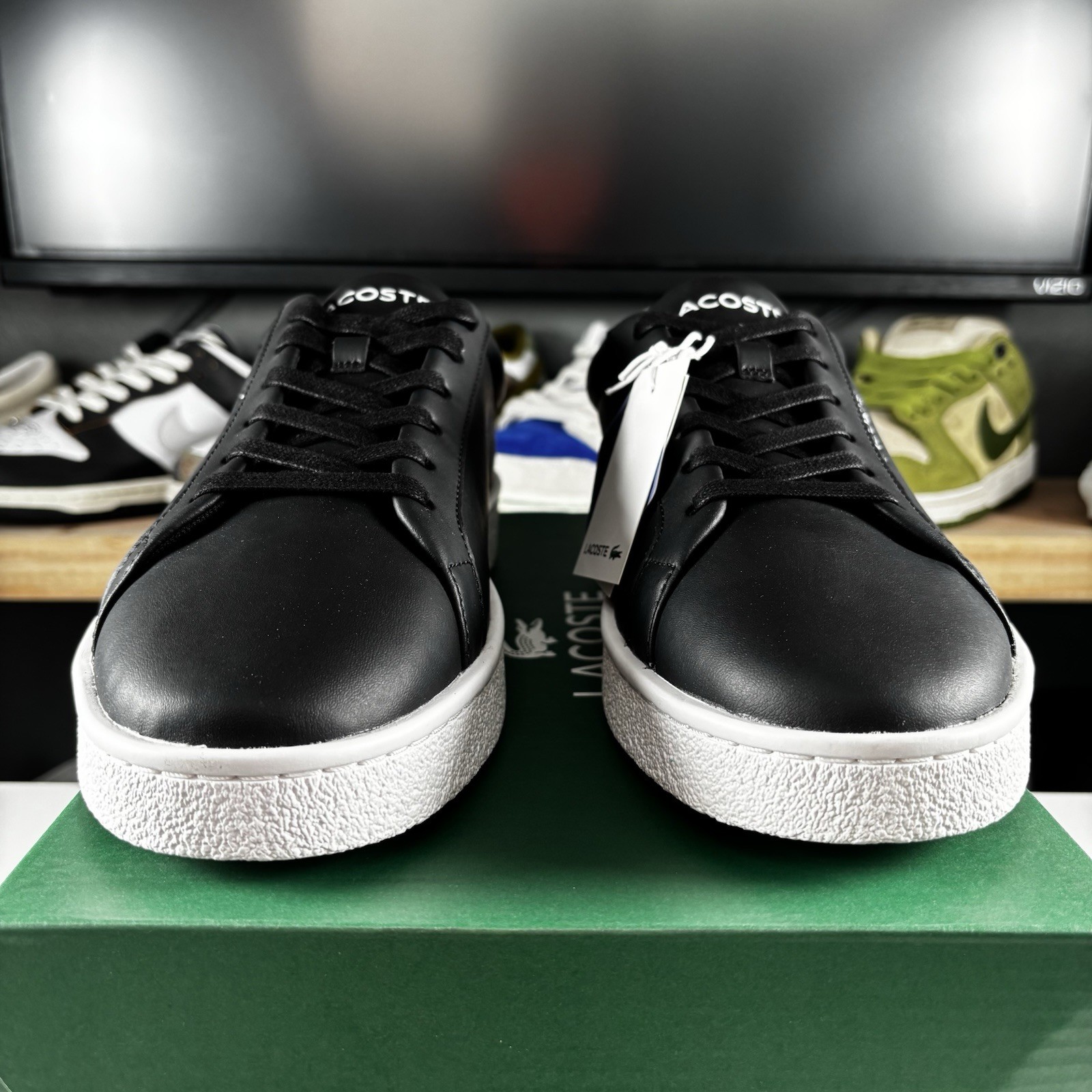 Sz 10 Lacoste Courtderby Leather Sneakers Mens Black White 749CMA0043312 NEW