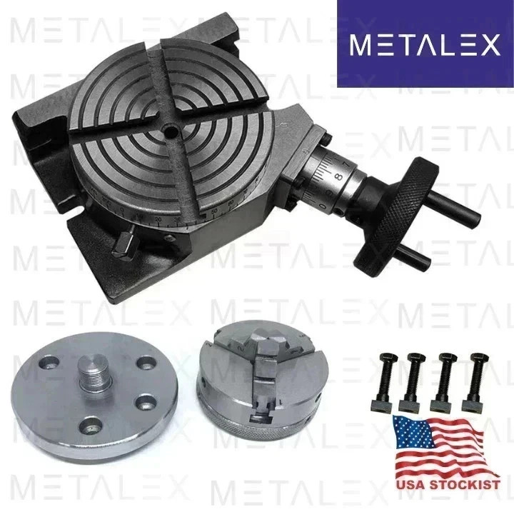 HV4" Rotary Table With 50mm 3 Jaw Self Centering Chuck Lathe Back plate Tee Nut