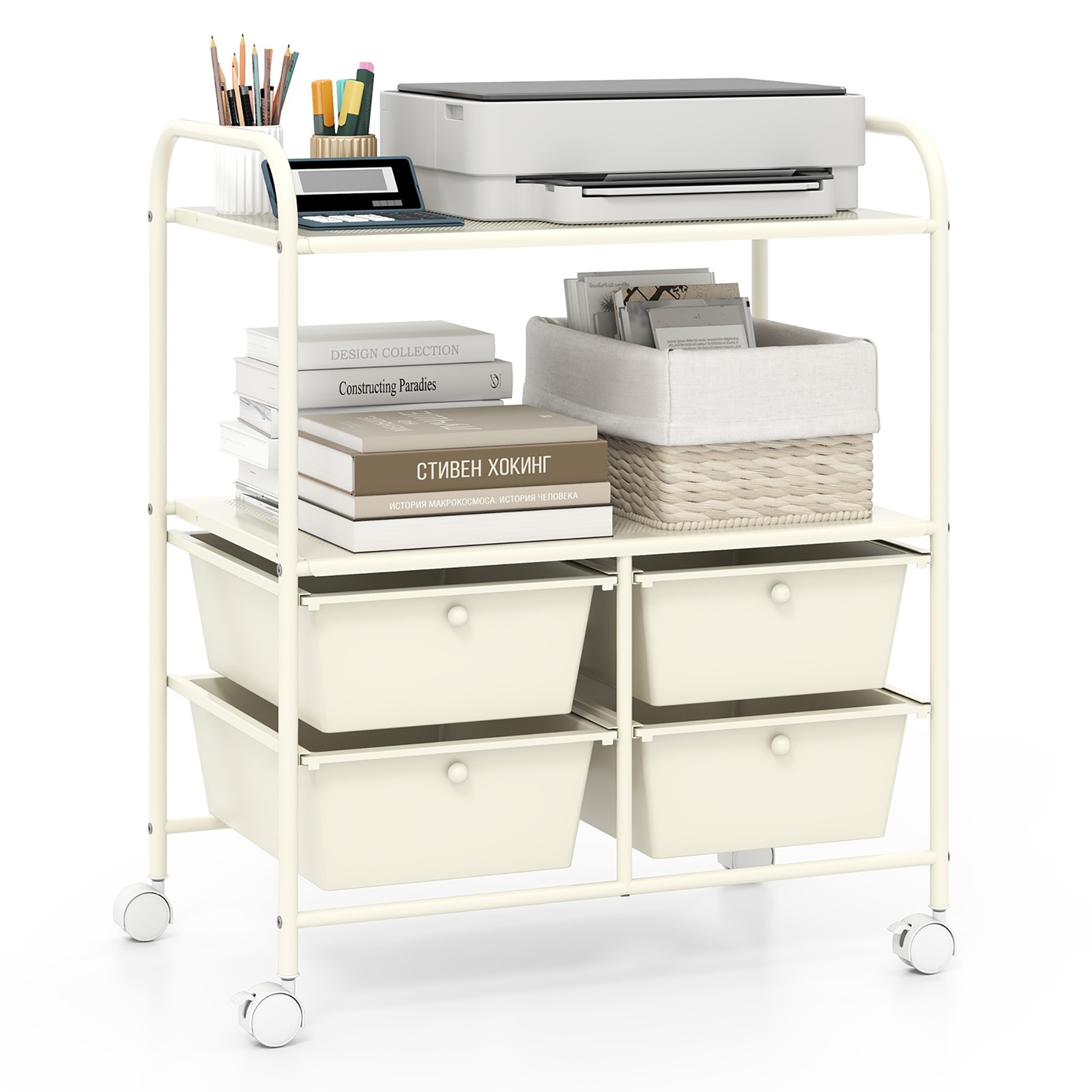 Rolling Storage Cart w/4 Drawers & 2 Shelves Multipurpose Plastic Trolley on