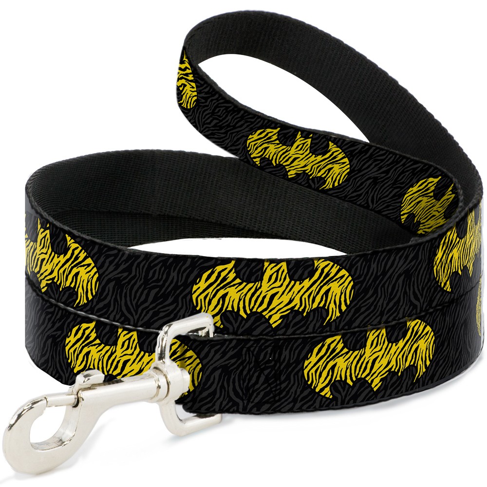 Dog Leash Zebra Bat Signal Black/Gray/Yellow/Black NARROW 0.5"
