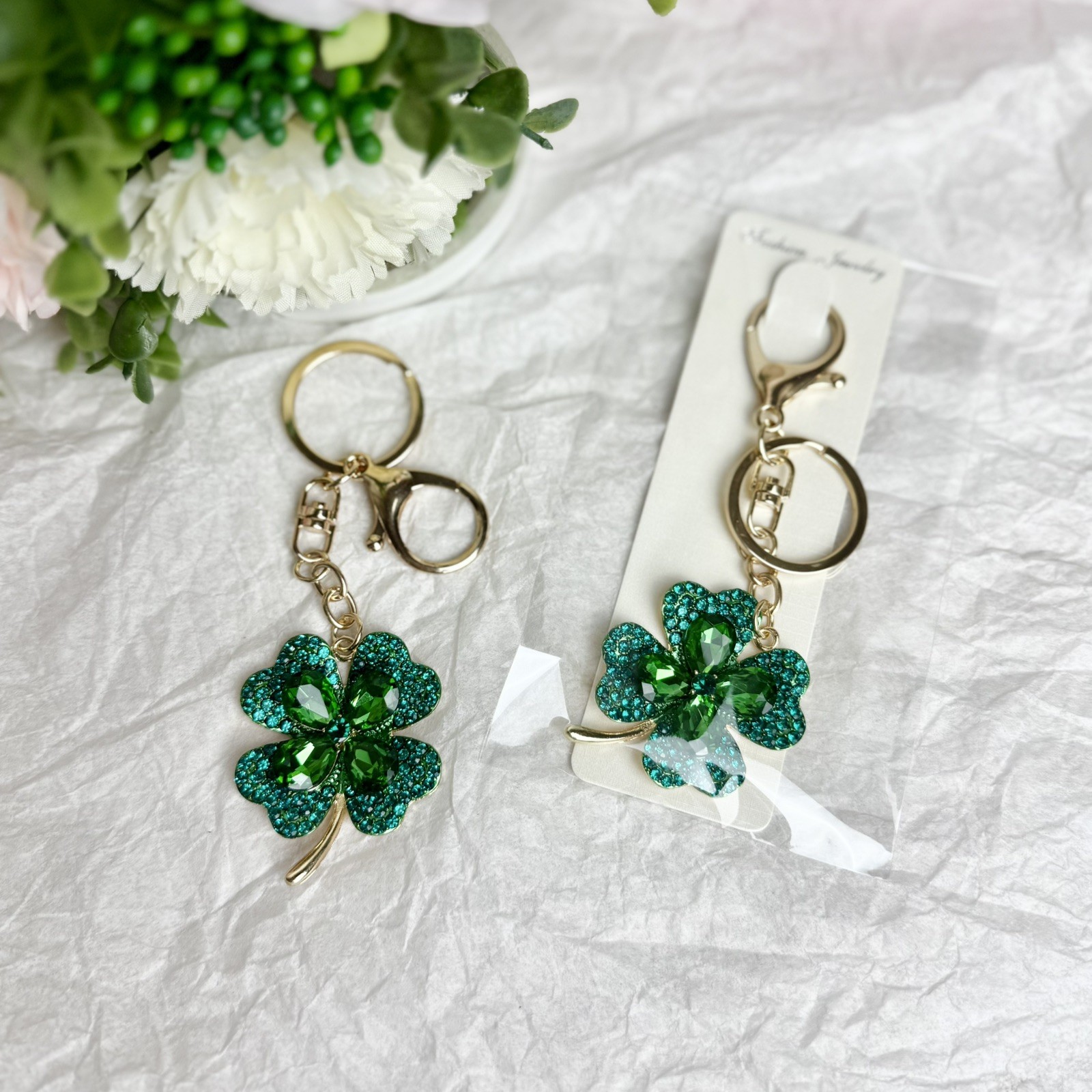 Lucky Four Leaf Clover Crystal Keychain – Good Luck Bag Charm