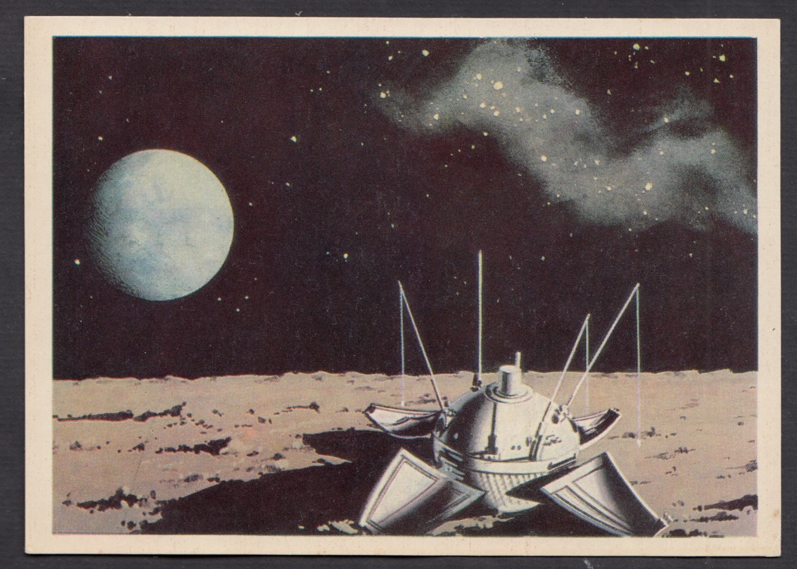 Soviet Space Luna - 9 Moon station art  vintage 1971 postcard by V.  Victorov