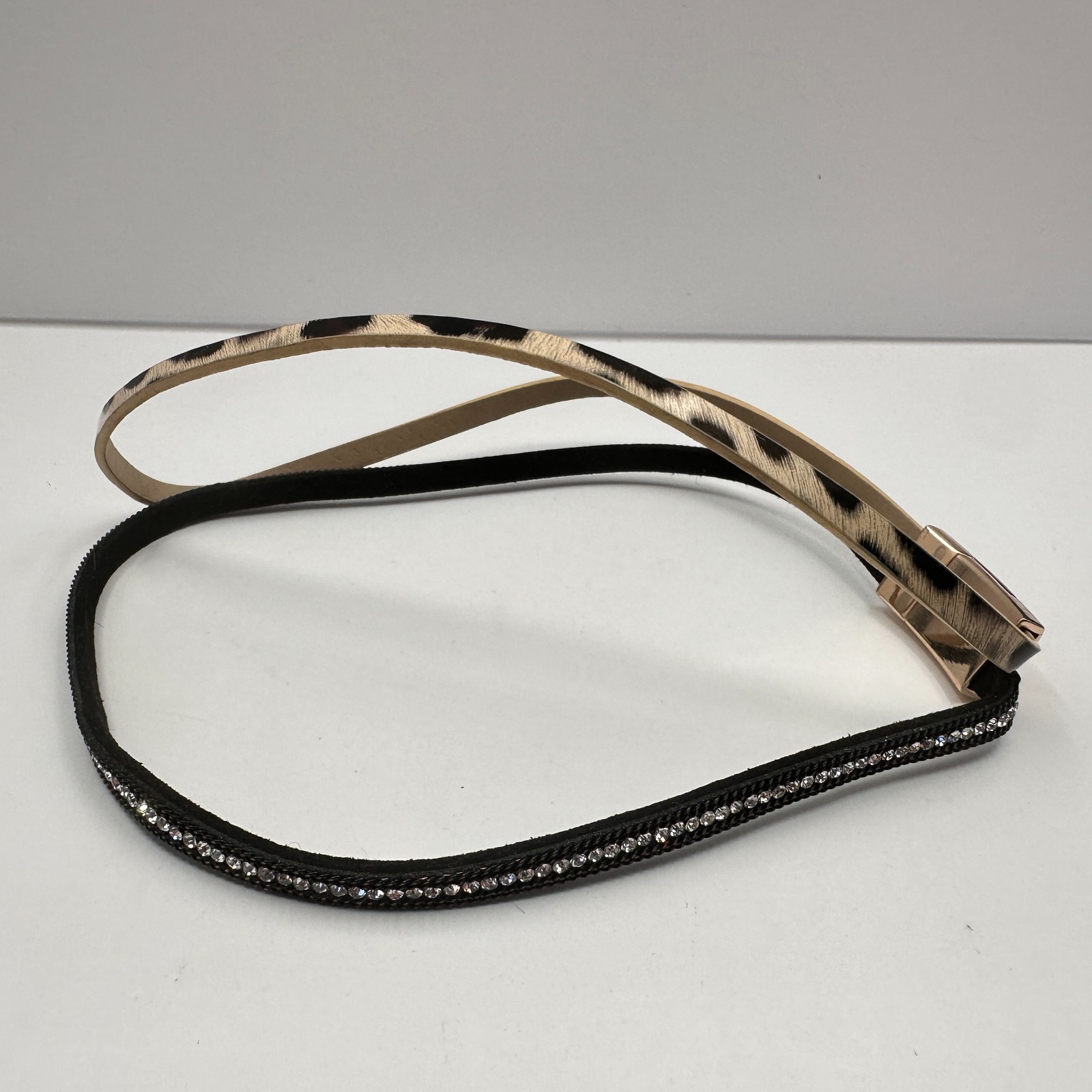 Vintage 90s Leopard Print Clear Rhinestone Gold Tone Horse Bridle Browband