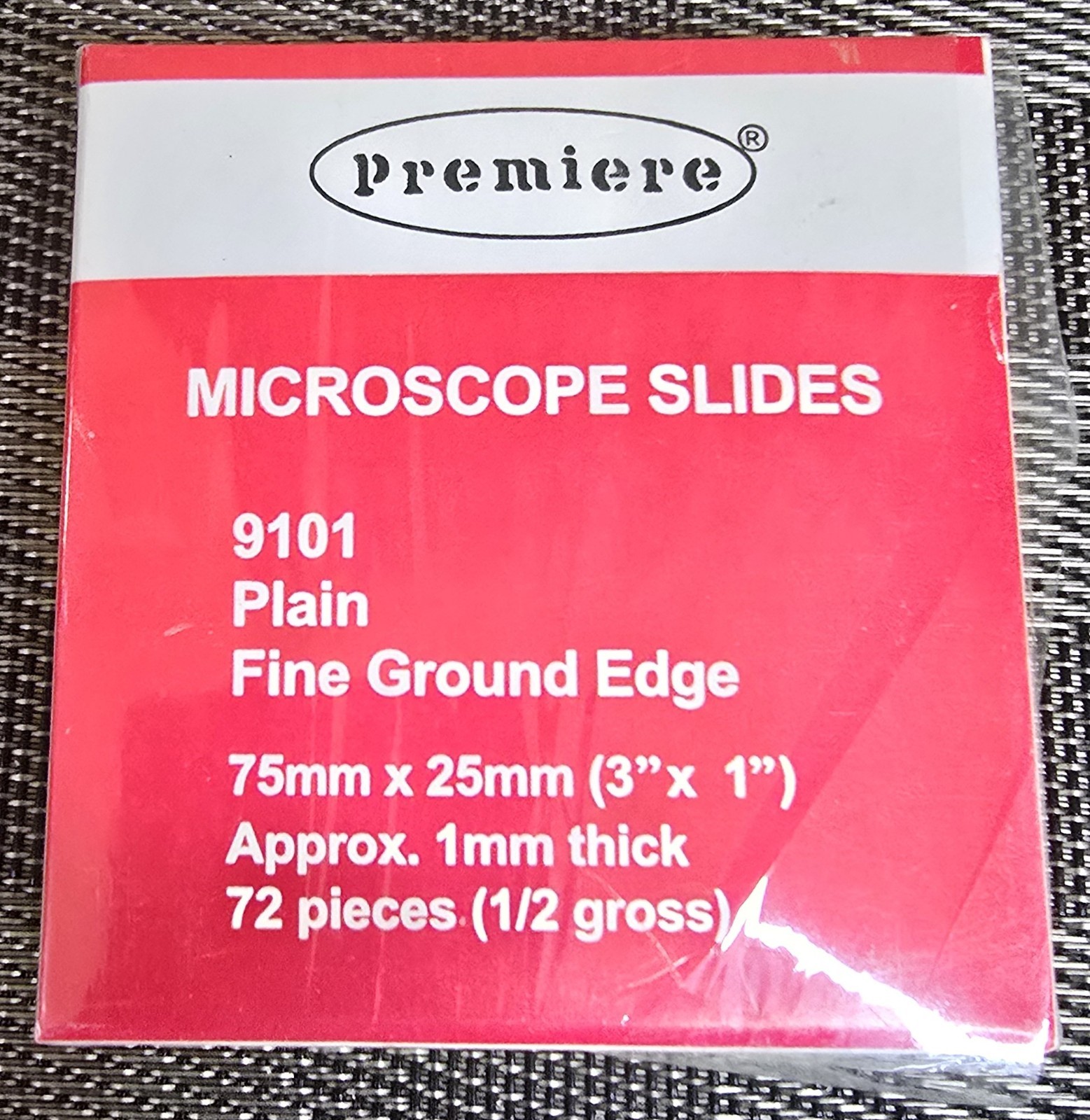 Premiere Glass Microscope Slides 3"x1"x1mm; Fine Ground Edge;  72 Slides