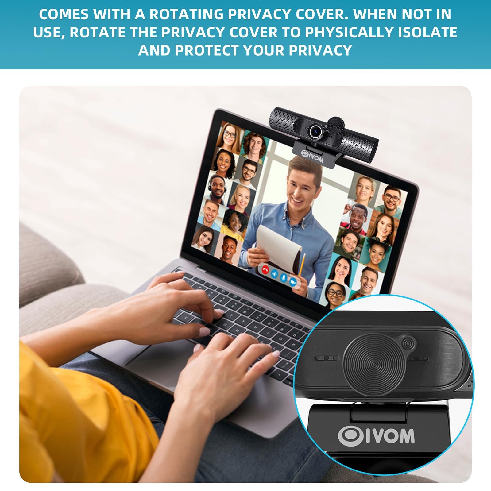 Webcam with Microphone and Speaker, 1080P Web Camera for Desktop Computer Lap...