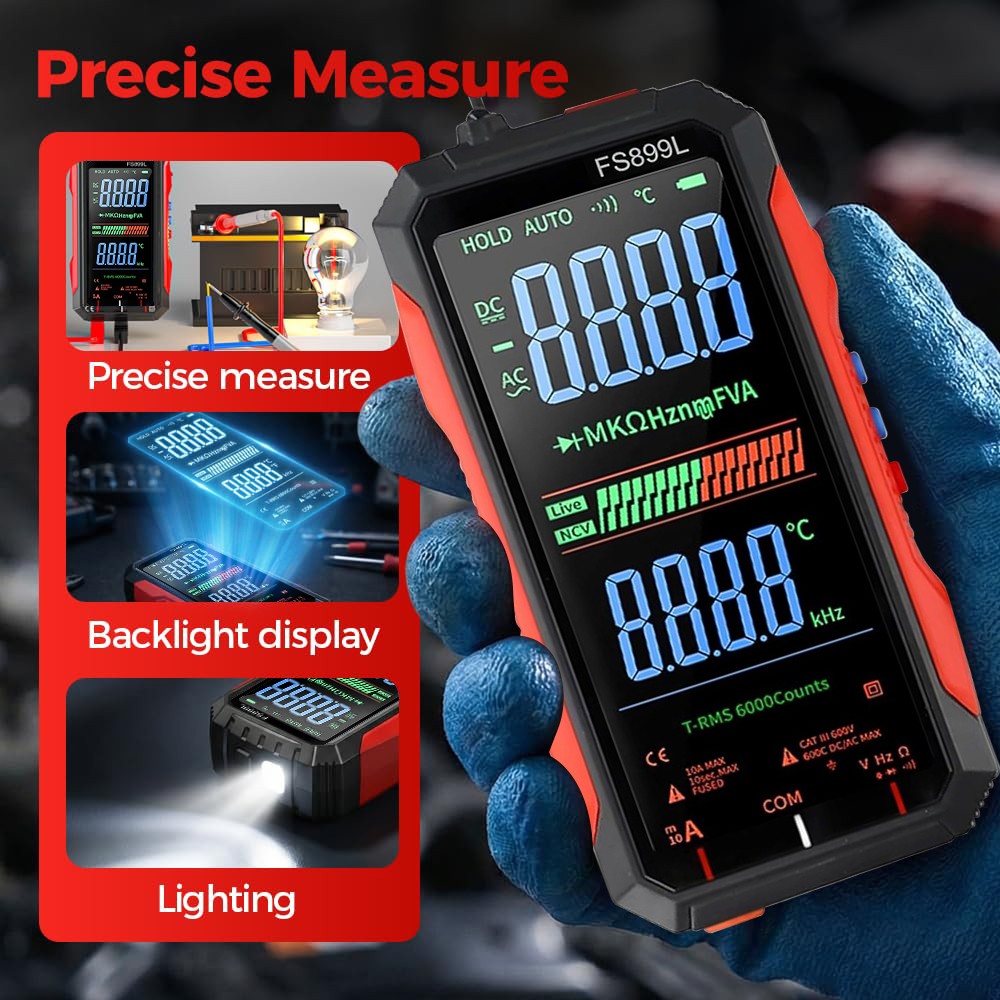 TRMS 6000 Counts Digital Multimeter Tester Auto-Ranging Voltmeter Colour Display