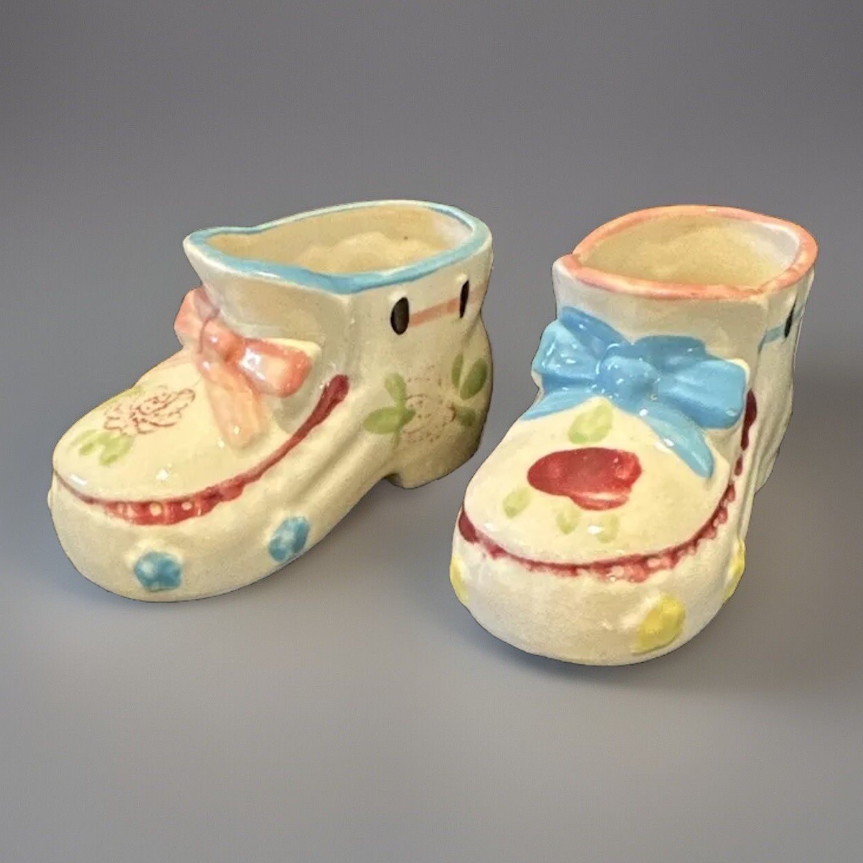 VTG Ceramic Planters Baby Bootie Shoes Miniature  Set Of 2 Japan 3.5”