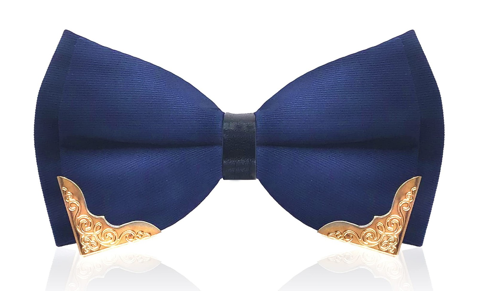 MENDENG Men's Metal Gold Bow Ties for Men Women PU Leather Satin Formal Bowtie